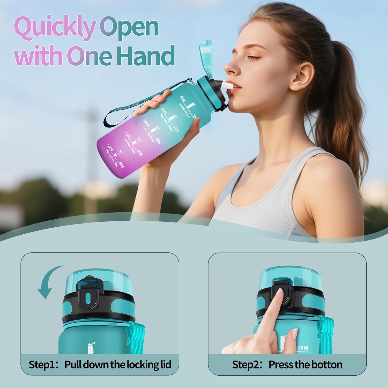 imageGourde 1500ML Avec de la Paille Gourdes Sport Sans BPA Gourde Paille Bouteille deau de Motivation avec Marqueur de Temps Bouteille Paille Adulte pour Salle de Sport Camping Vert foncampampGrisPinkcyanzz
