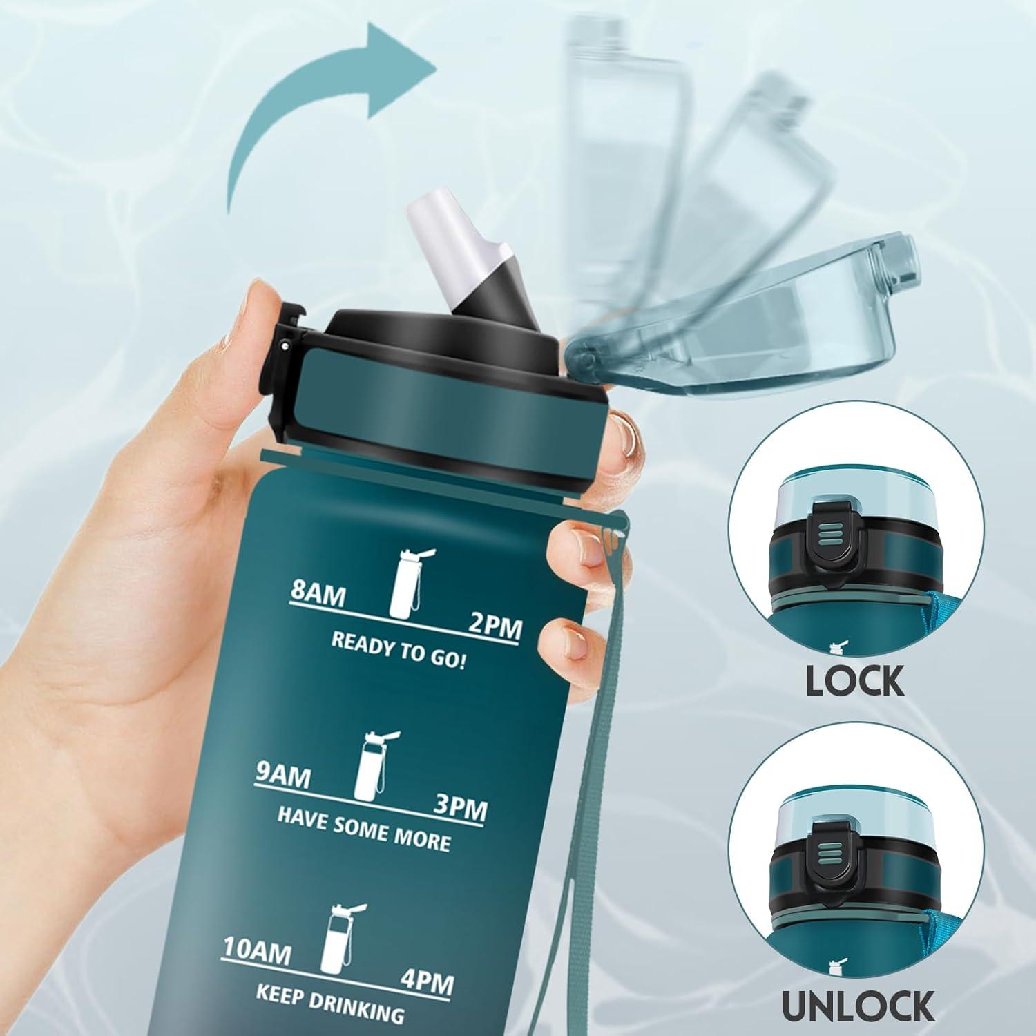 imageGourde 1500ML Avec de la Paille Gourdes Sport Sans BPA Gourde Paille Bouteille deau de Motivation avec Marqueur de Temps Bouteille Paille Adulte pour Salle de Sport Camping Vert foncampampGrisVert Foncgris1000ml