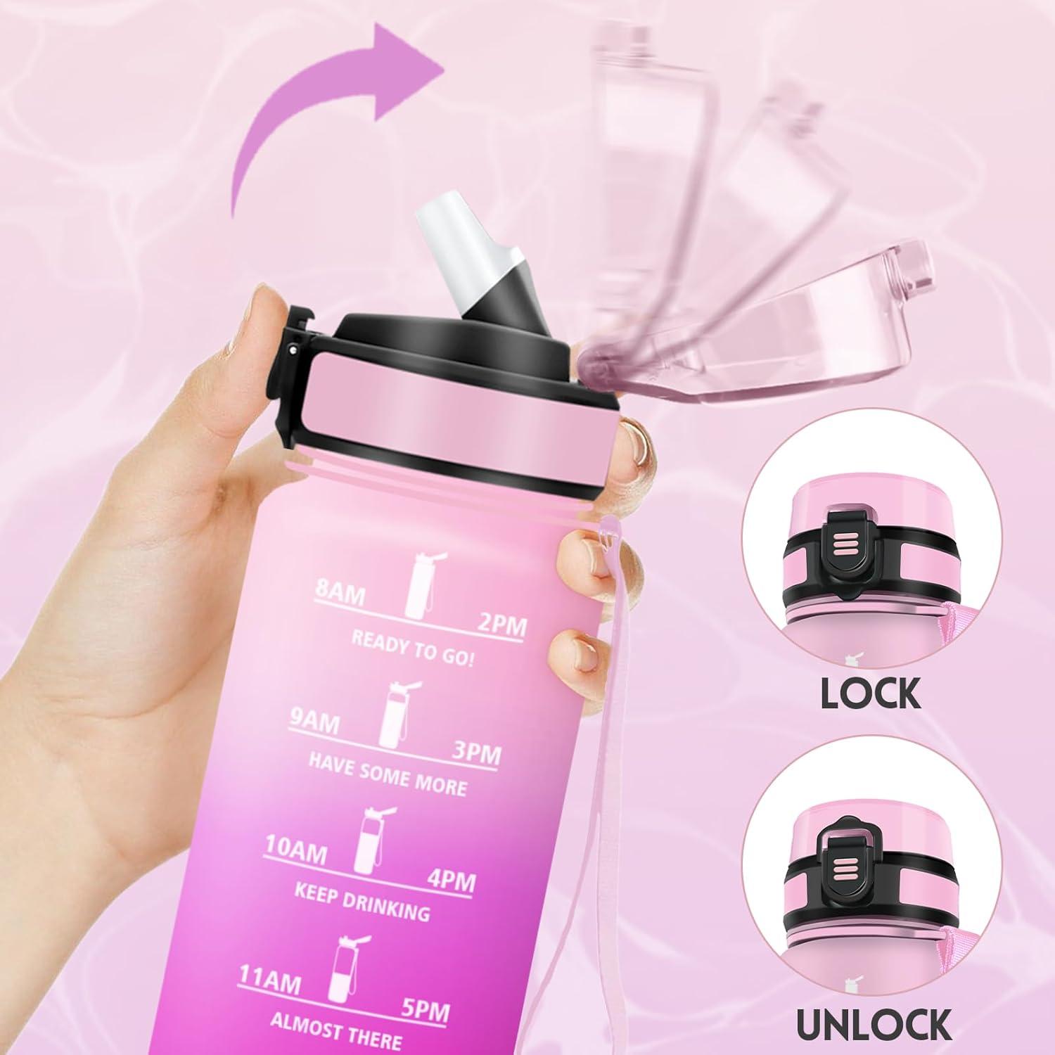 imageGourde 1500ML Avec de la Paille Gourdes Sport Sans BPA Gourde Paille Bouteille deau de Motivation avec Marqueur de Temps Bouteille Paille Adulte pour Salle de Sport Camping Vert foncampampGrisRose Clairros500ml