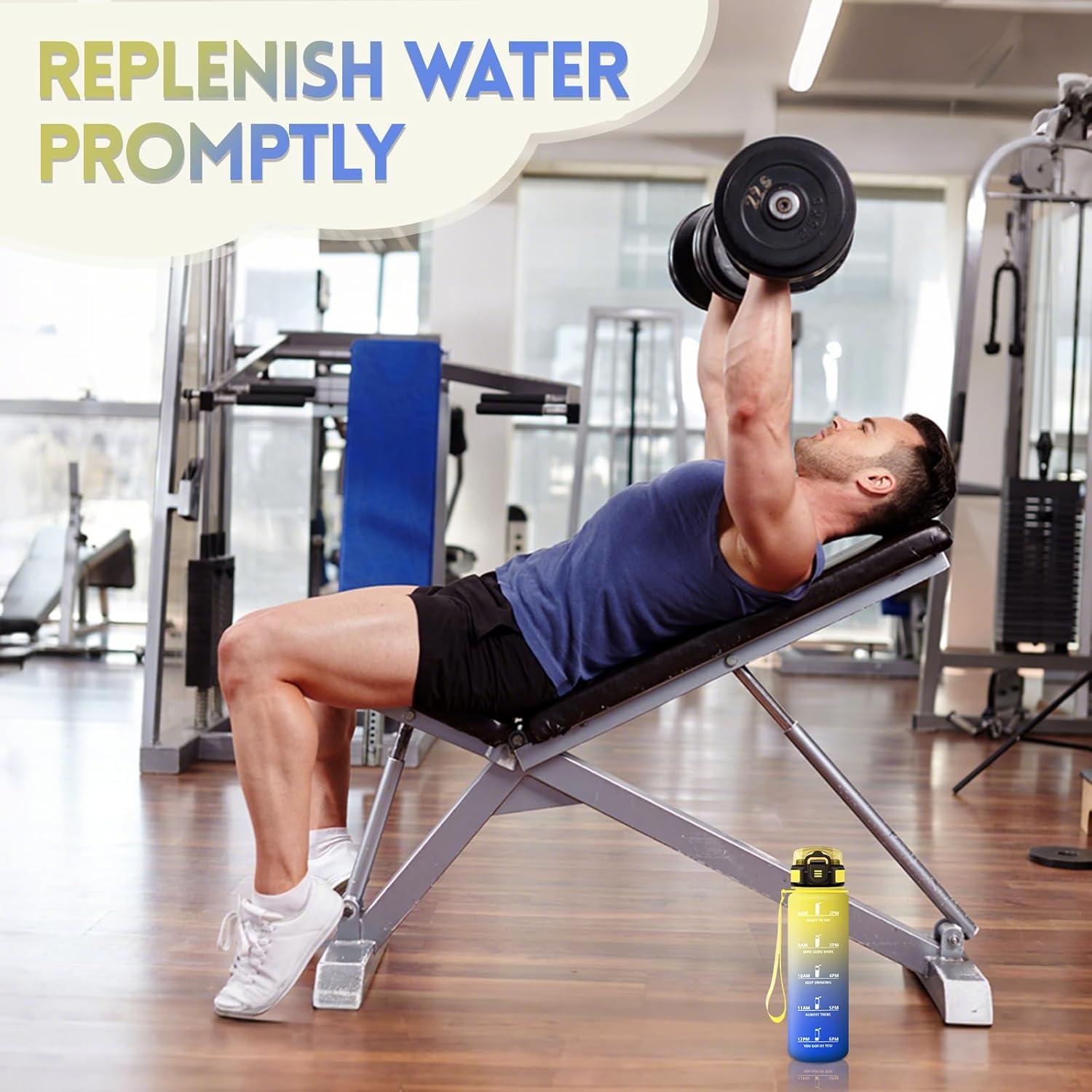 imageGourde 1500ML Avec de la Paille Gourdes Sport Sans BPA Gourde Paille Bouteille deau de Motivation avec Marqueur de Temps Bouteille Paille Adulte pour Salle de Sport Camping Vert foncampampGrisJaunebleu Roi1000ml