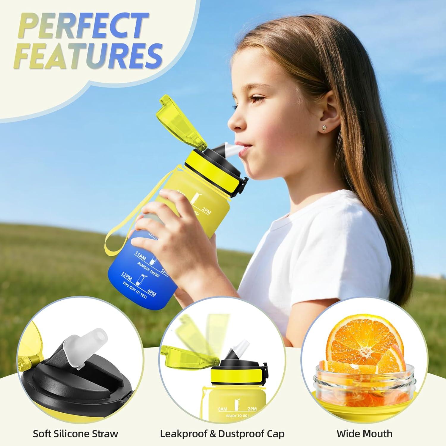 imageGourde 1500ML Avec de la Paille Gourdes Sport Sans BPA Gourde Paille Bouteille deau de Motivation avec Marqueur de Temps Bouteille Paille Adulte pour Salle de Sport Camping Vert foncampampGrisJaunebleu Roi500ml