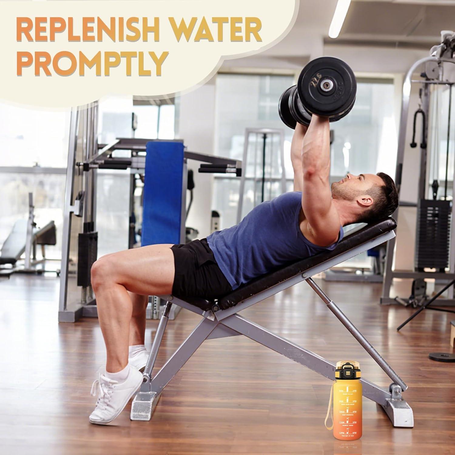 imageGourde 1500ML Avec de la Paille Gourdes Sport Sans BPA Gourde Paille Bouteille deau de Motivation avec Marqueur de Temps Bouteille Paille Adulte pour Salle de Sport Camping Vert foncampampGrisJauneorange500ml