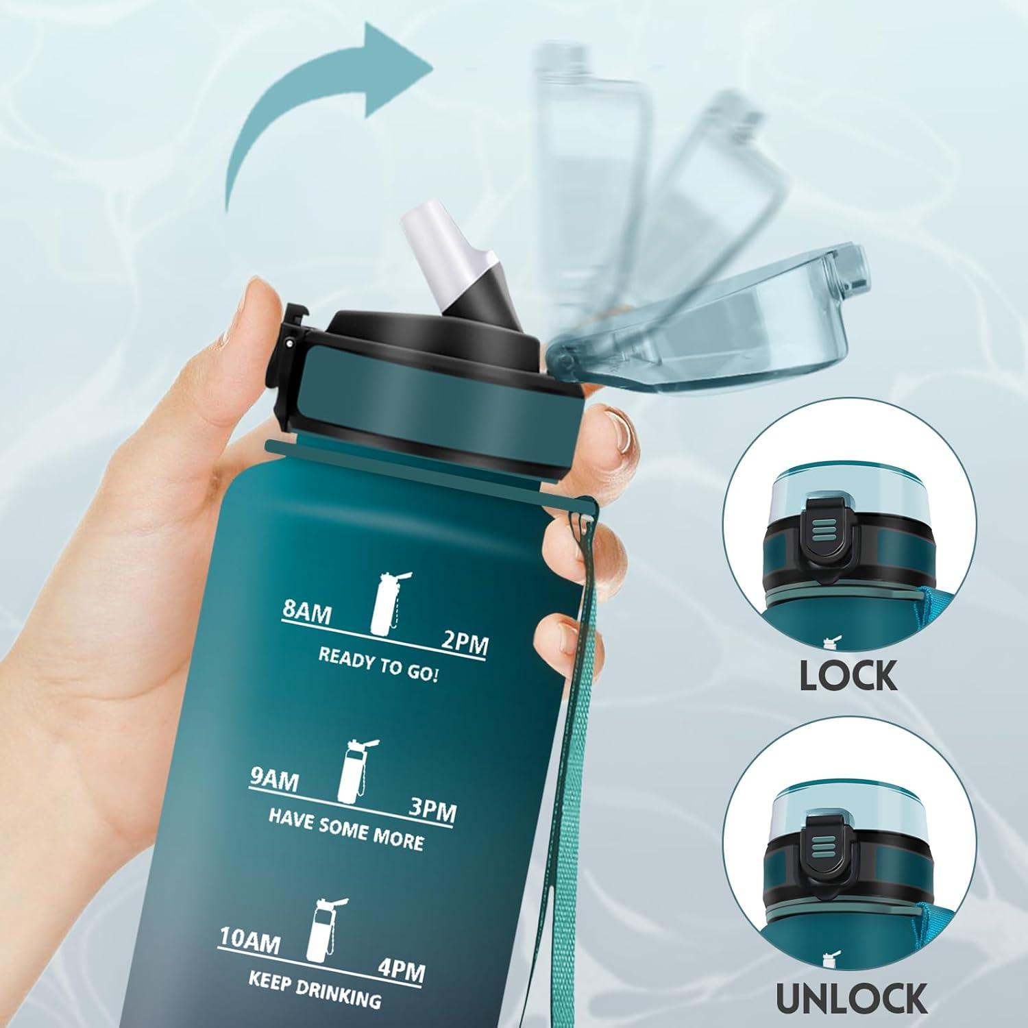 imageGourde 1500ML Avec de la Paille Gourdes Sport Sans BPA Gourde Paille Bouteille deau de Motivation avec Marqueur de Temps Bouteille Paille Adulte pour Salle de Sport Camping Vert foncampampGrisVert Foncgris1500ml