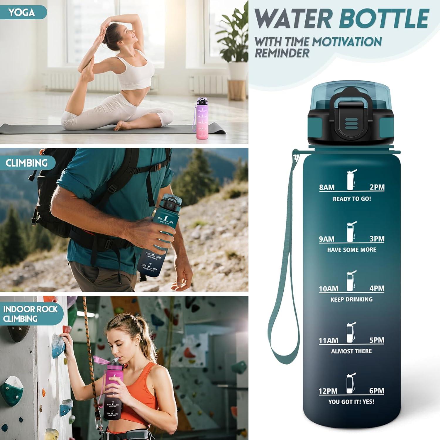 imageGourde 1500ML Avec de la Paille Gourdes Sport Sans BPA Gourde Paille Bouteille deau de Motivation avec Marqueur de Temps Bouteille Paille Adulte pour Salle de Sport Camping Vert foncampampGrisVert Foncgris1000ml