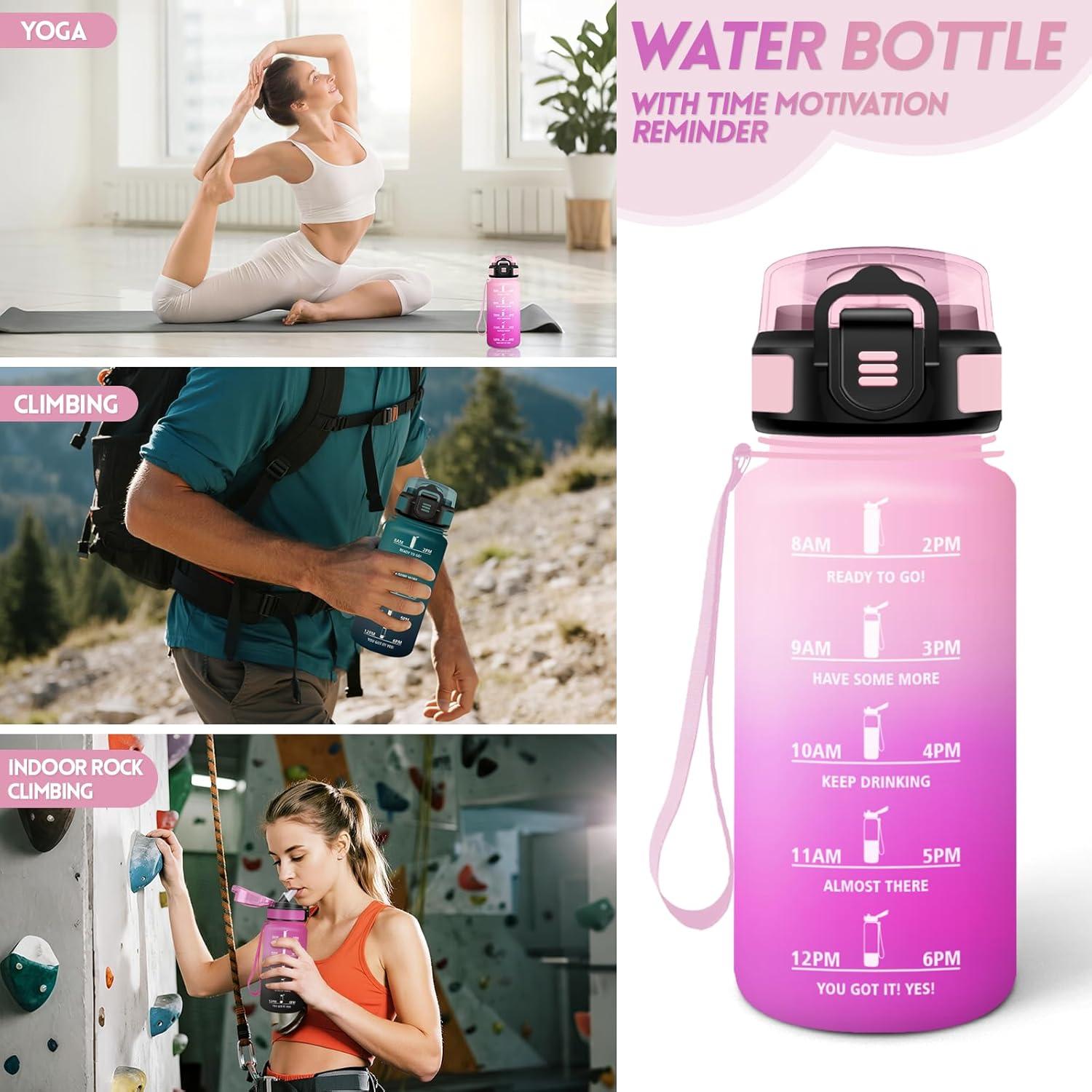 imageGourde 1500ML Avec de la Paille Gourdes Sport Sans BPA Gourde Paille Bouteille deau de Motivation avec Marqueur de Temps Bouteille Paille Adulte pour Salle de Sport Camping Vert foncampampGrisRose Clairros500ml