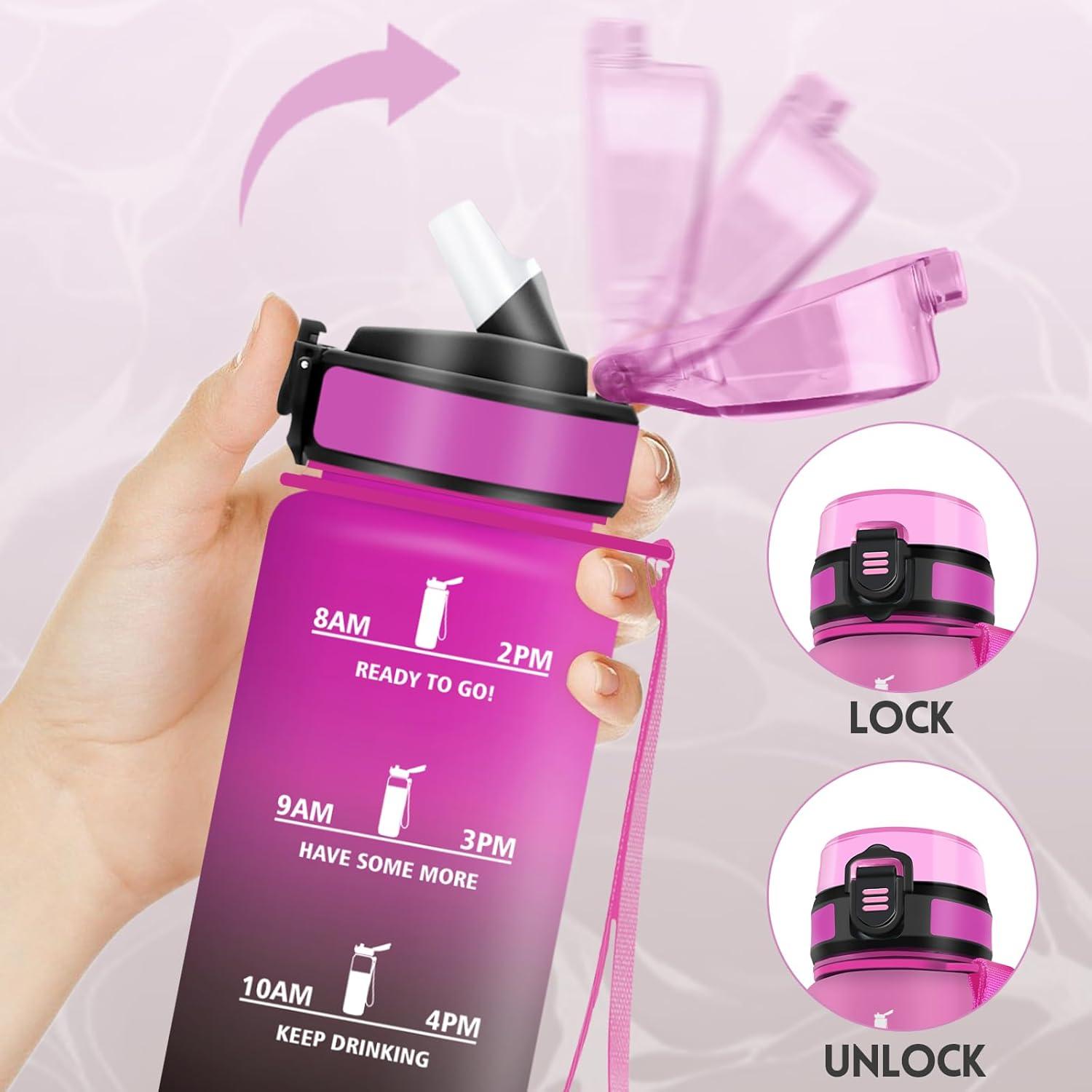 imageGourde 1500ML Avec de la Paille Gourdes Sport Sans BPA Gourde Paille Bouteille deau de Motivation avec Marqueur de Temps Bouteille Paille Adulte pour Salle de Sport Camping Vert foncampampGrisPourpre Rougetrenoir1000ml