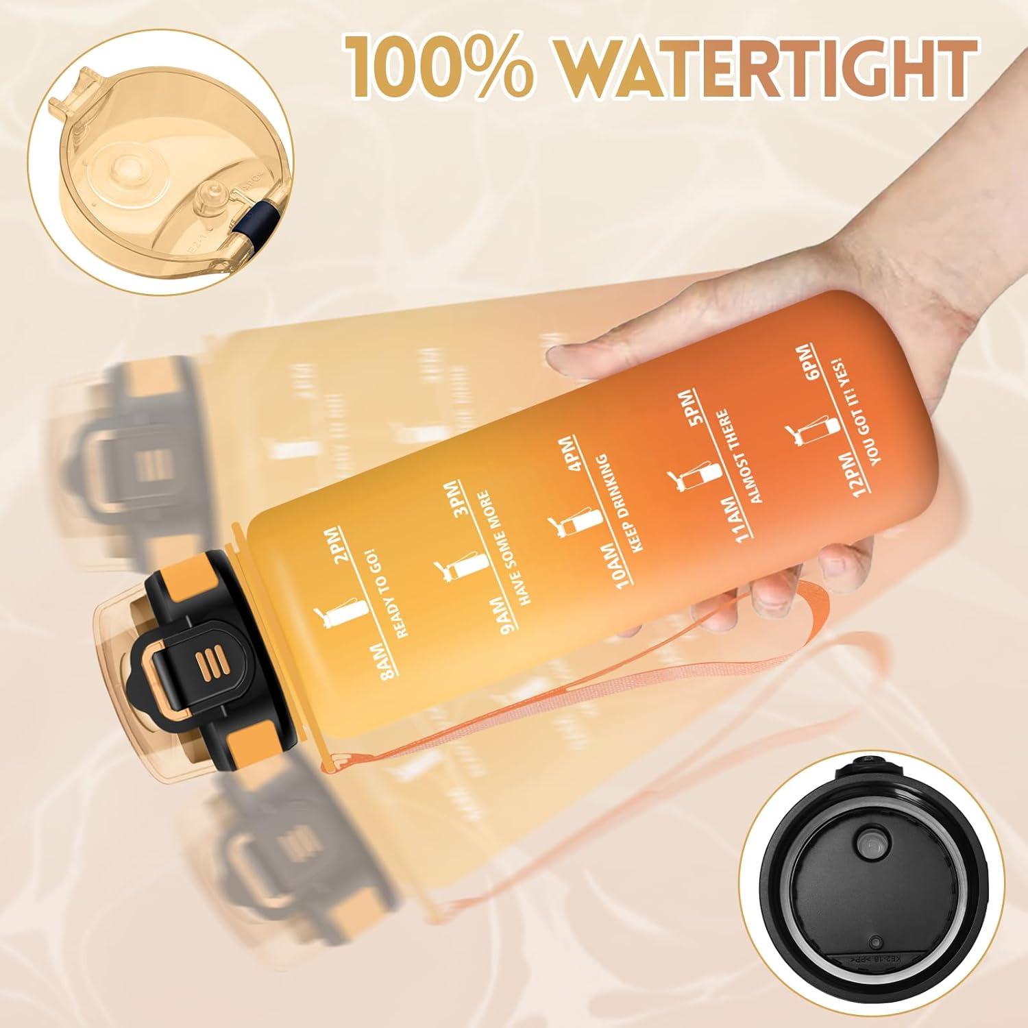 imageGourde 1500ML Avec de la Paille Gourdes Sport Sans BPA Gourde Paille Bouteille deau de Motivation avec Marqueur de Temps Bouteille Paille Adulte pour Salle de Sport Camping Vert foncampampGrisJauneorange1000ml