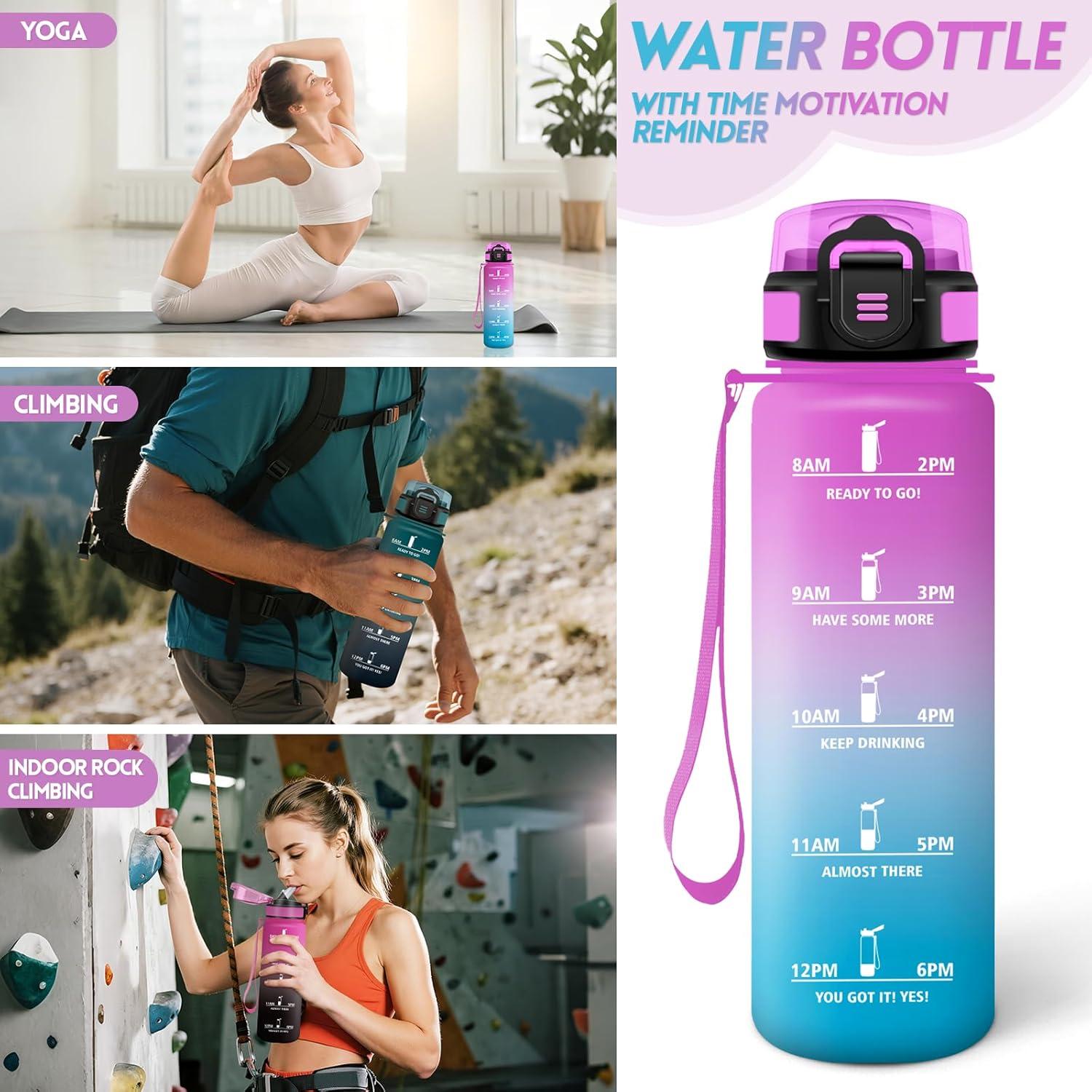 imageGourde 1500ML Avec de la Paille Gourdes Sport Sans BPA Gourde Paille Bouteille deau de Motivation avec Marqueur de Temps Bouteille Paille Adulte pour Salle de Sport Camping Vert foncampampGrisRosecyan1000ml