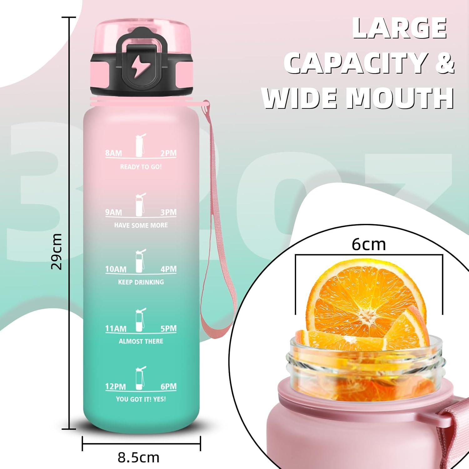 imageGrsta Gourde 1l Gourde Sport Avec Marqueur de Temps Gourdes Gradue pour 1 Journee avec Filtre Verrou de Scurit Anti Fuite Bouteille Motivationnelle pour Bureau Velo VoyageRosevert