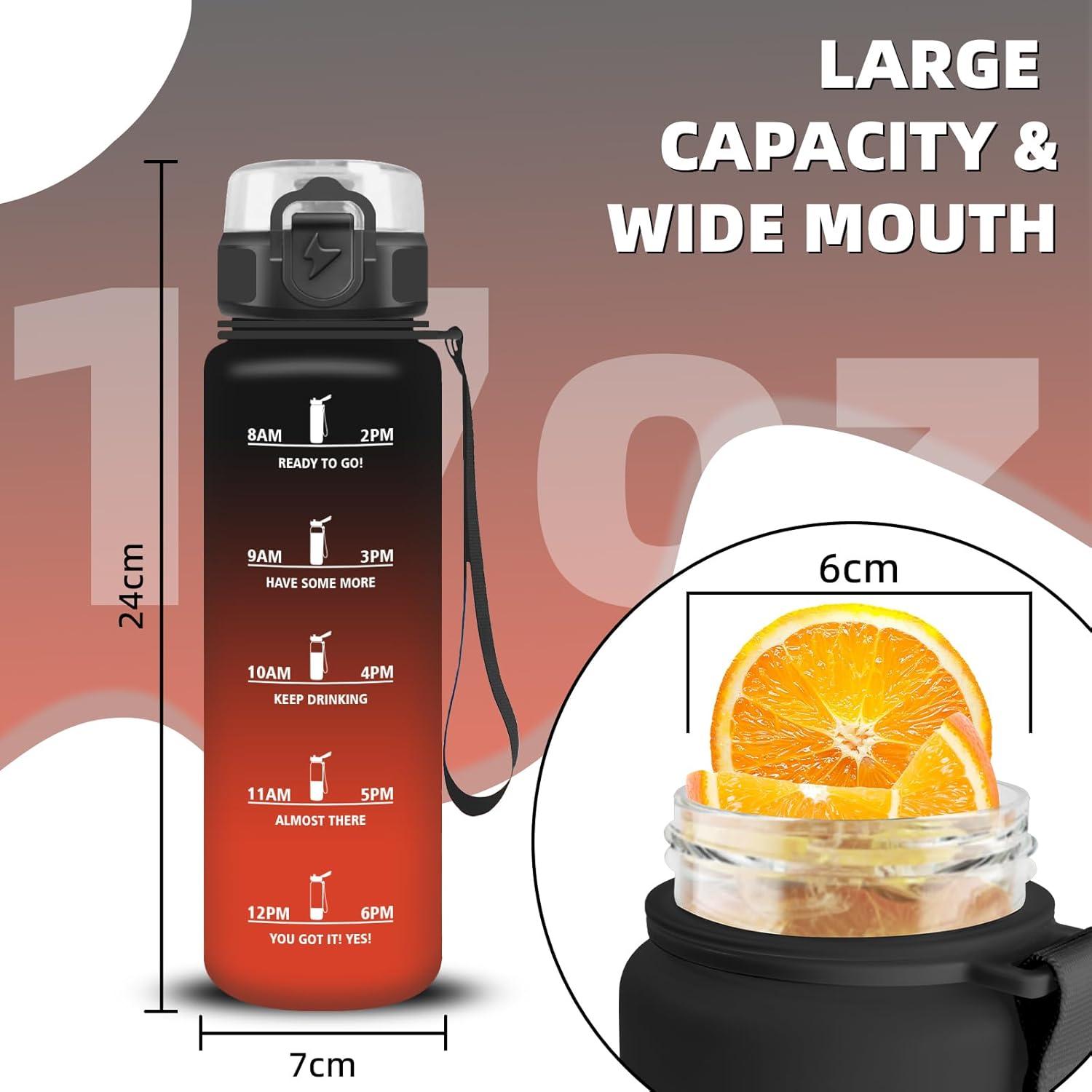 imageGrsta Gourde 1l Gourde Sport Avec Marqueur de Temps Gourdes Gradue pour 1 Journee avec Filtre Verrou de Scurit Anti Fuite Bouteille Motivationnelle pour Bureau Velo VoyageNoirrouge