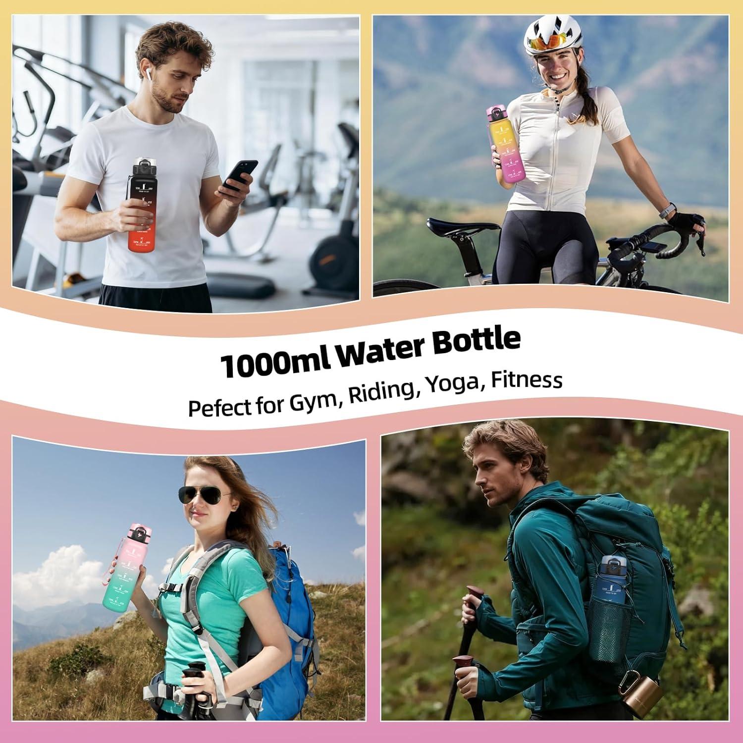 imageGrsta Gourde 1l Gourde Sport Avec Marqueur de Temps Gourdes Gradue pour 1 Journee avec Filtre Verrou de Scurit Anti Fuite Bouteille Motivationnelle pour Bureau Velo VoyageJaunerose