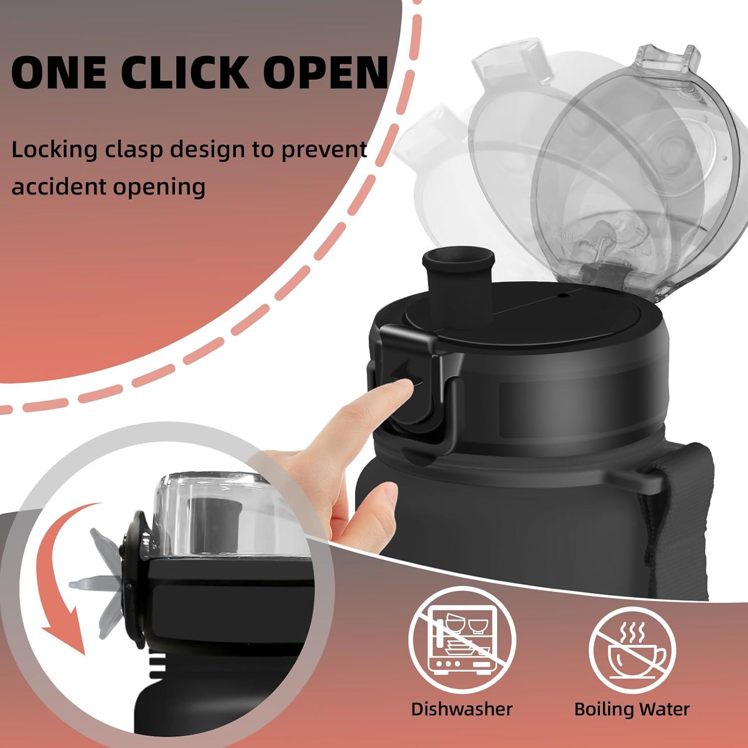 imageGrsta Gourde 1l Gourde Sport Avec Marqueur de Temps Gourdes Gradue pour 1 Journee avec Filtre Verrou de Scurit Anti Fuite Bouteille Motivationnelle pour Bureau Velo VoyageNoirrouge
