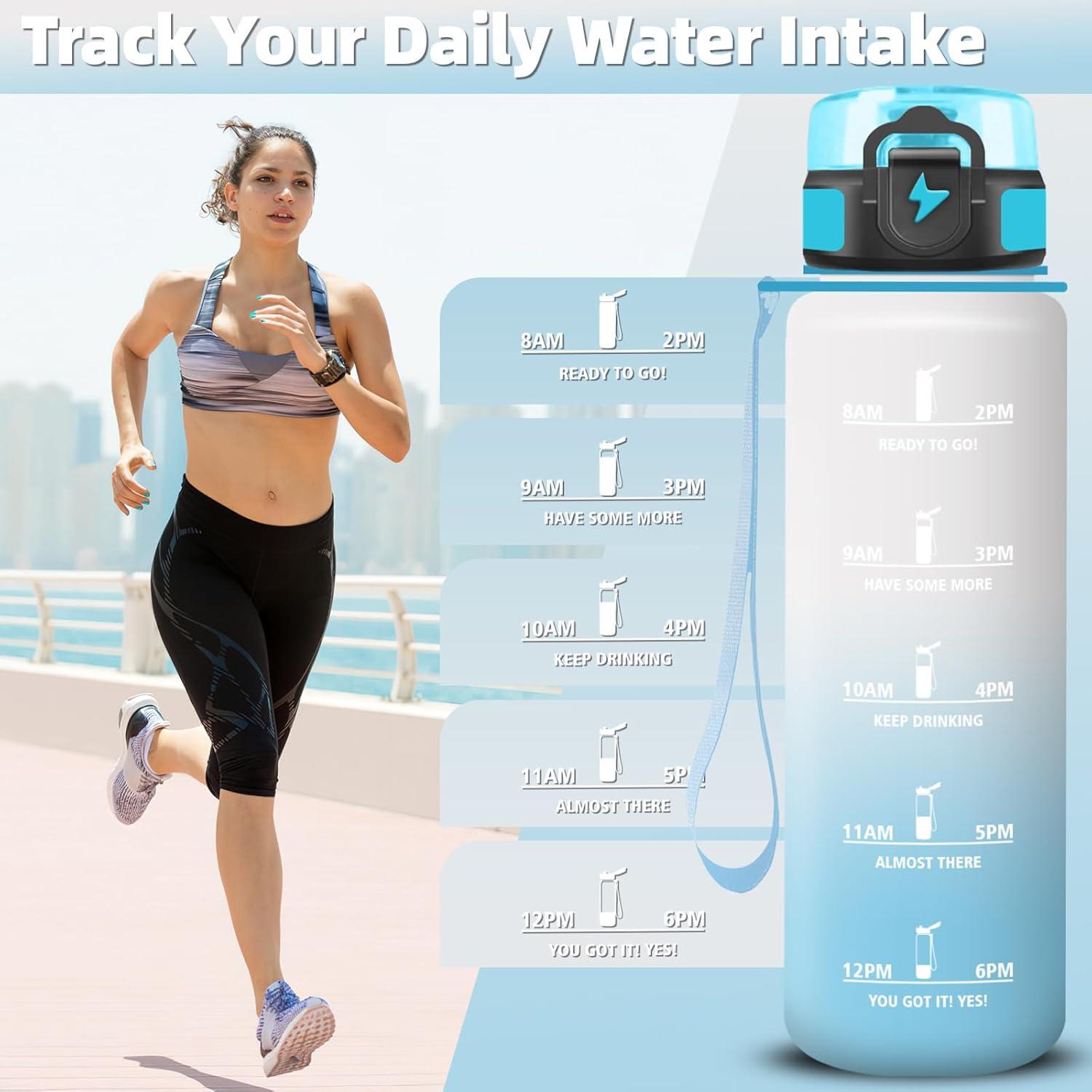 imageGrsta Gourde 1l Gourde Sport Avec Marqueur de Temps Gourdes Gradue pour 1 Journee avec Filtre Verrou de Scurit Anti Fuite Bouteille Motivationnelle pour Bureau Velo VoyageBlancbleu