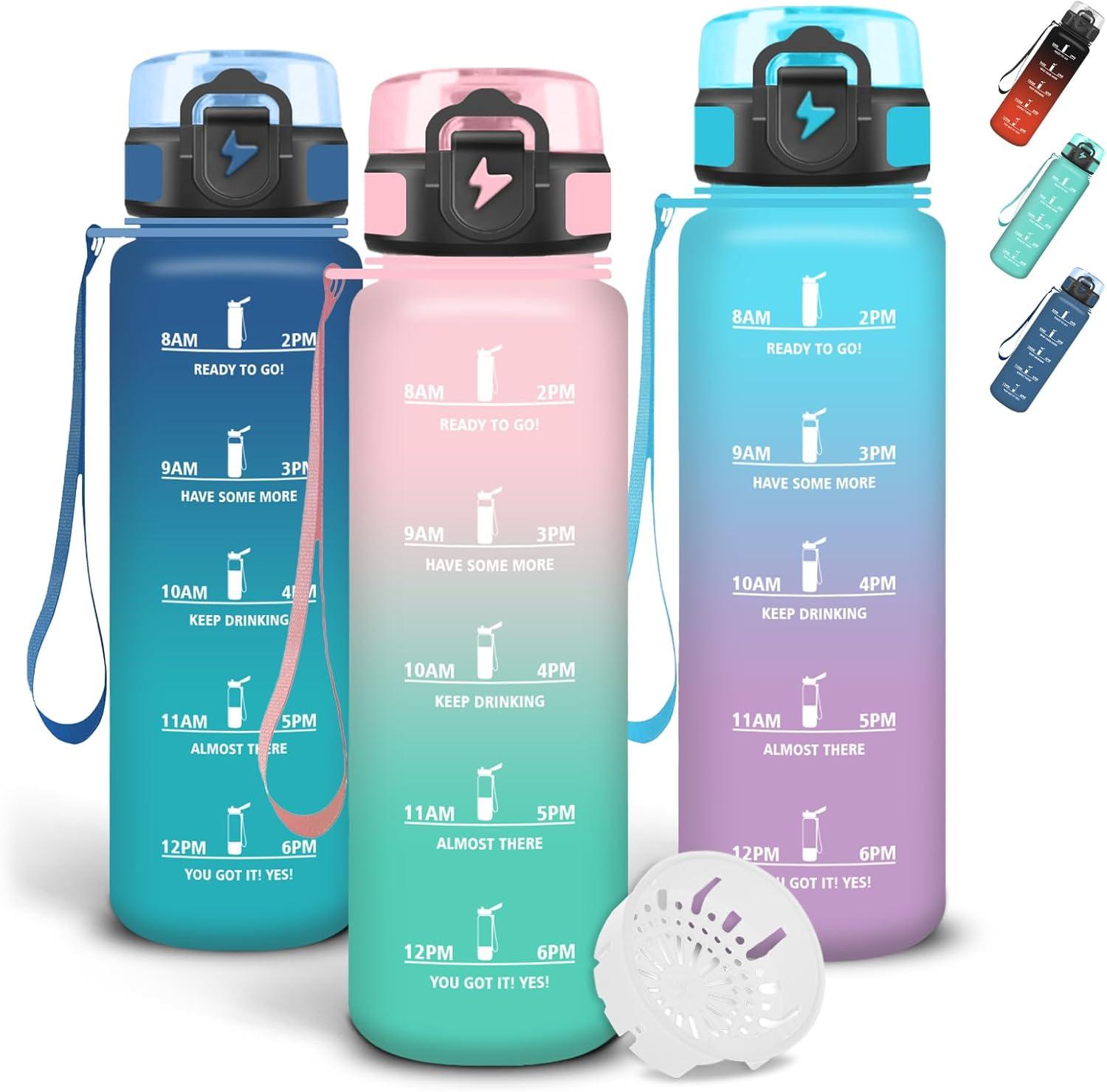 imageGrsta Gourde 1l Gourde Sport Avec Marqueur de Temps Gourdes Gradue pour 1 Journee avec Filtre Verrou de Scurit Anti Fuite Bouteille Motivationnelle pour Bureau Velo VoyageRosevert
