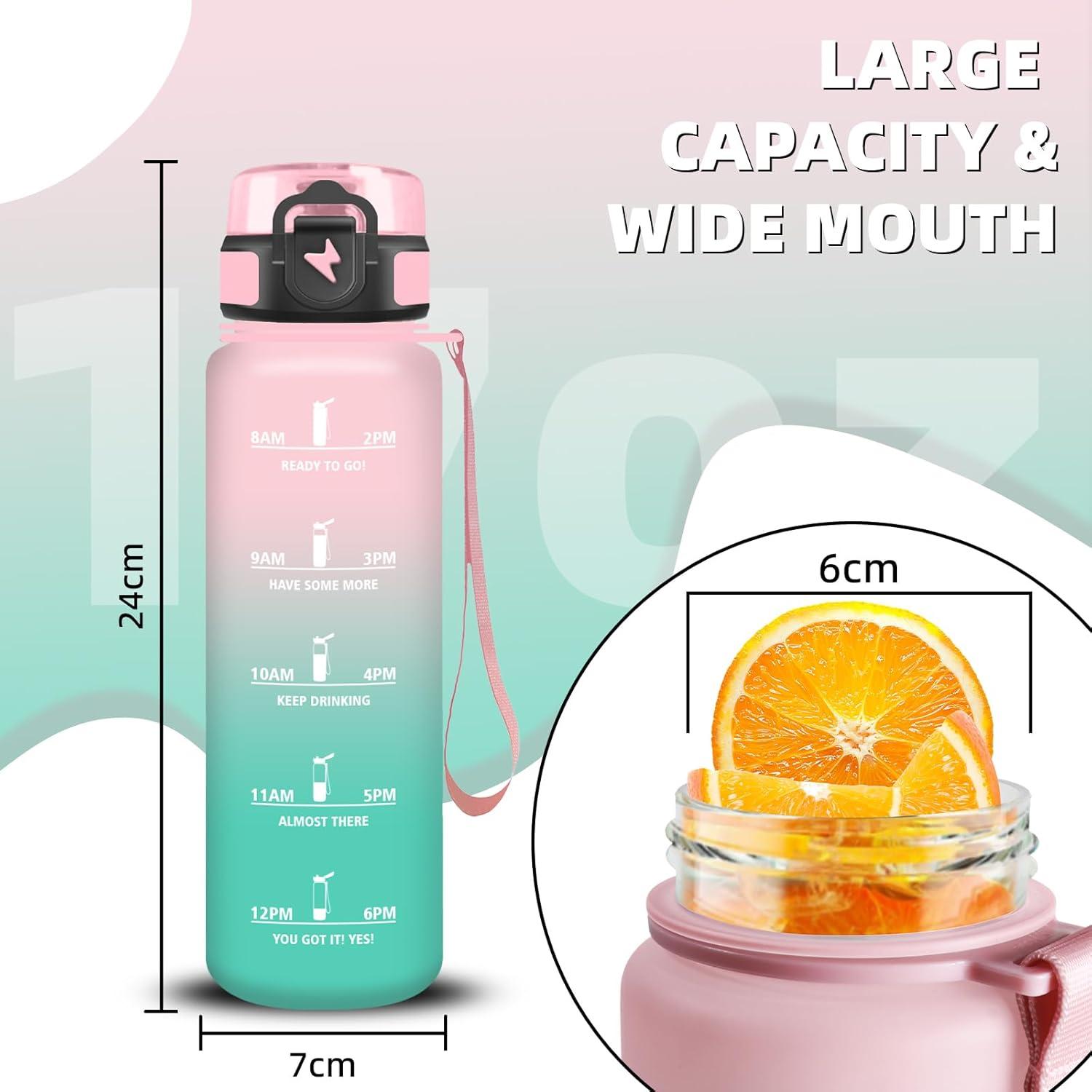 imageGrsta Gourde 1l Gourde Sport Avec Marqueur de Temps Gourdes Gradue pour 1 Journee avec Filtre Verrou de Scurit Anti Fuite Bouteille Motivationnelle pour Bureau Velo VoyageRosevert