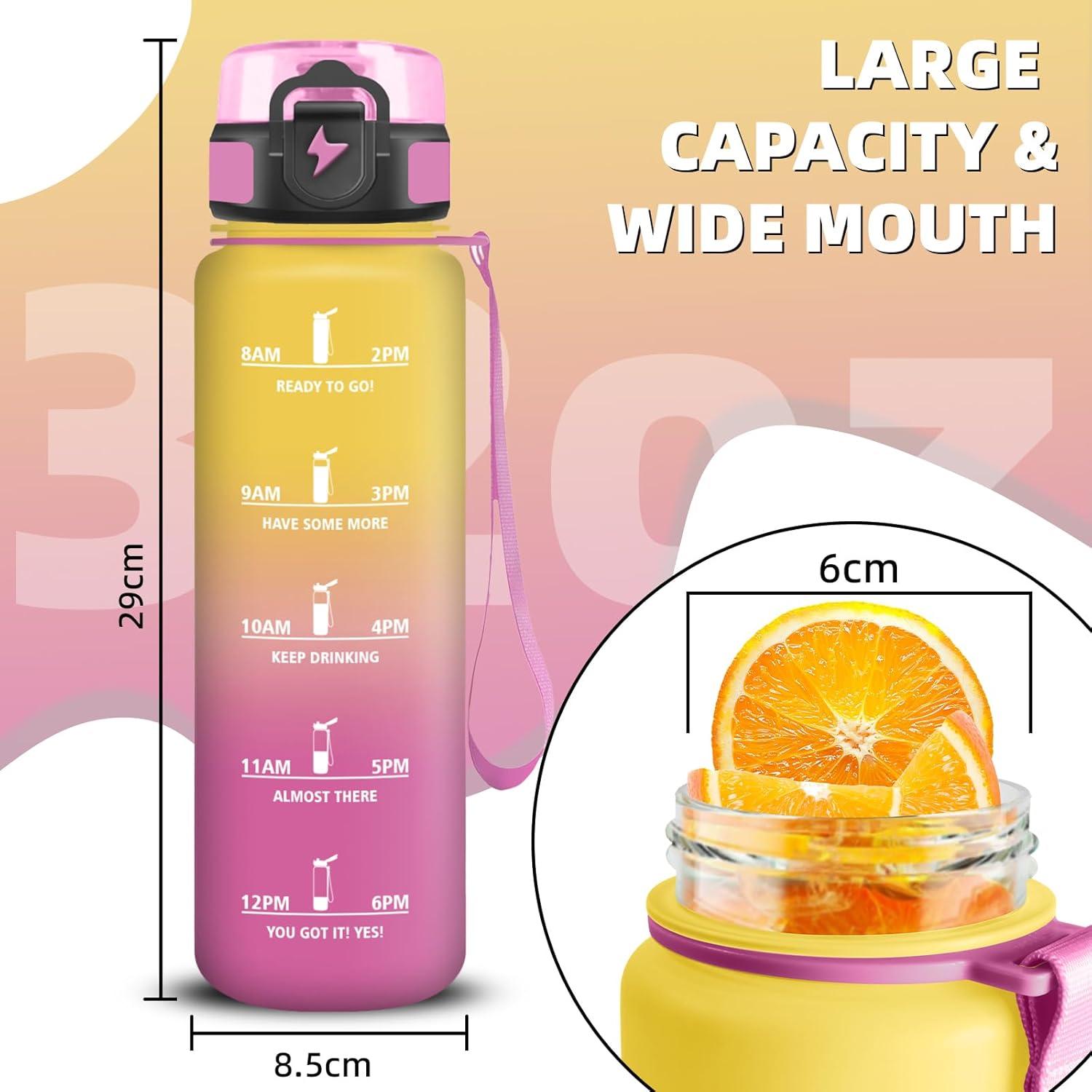 imageGrsta Gourde 1l Gourde Sport Avec Marqueur de Temps Gourdes Gradue pour 1 Journee avec Filtre Verrou de Scurit Anti Fuite Bouteille Motivationnelle pour Bureau Velo VoyageJaunerose