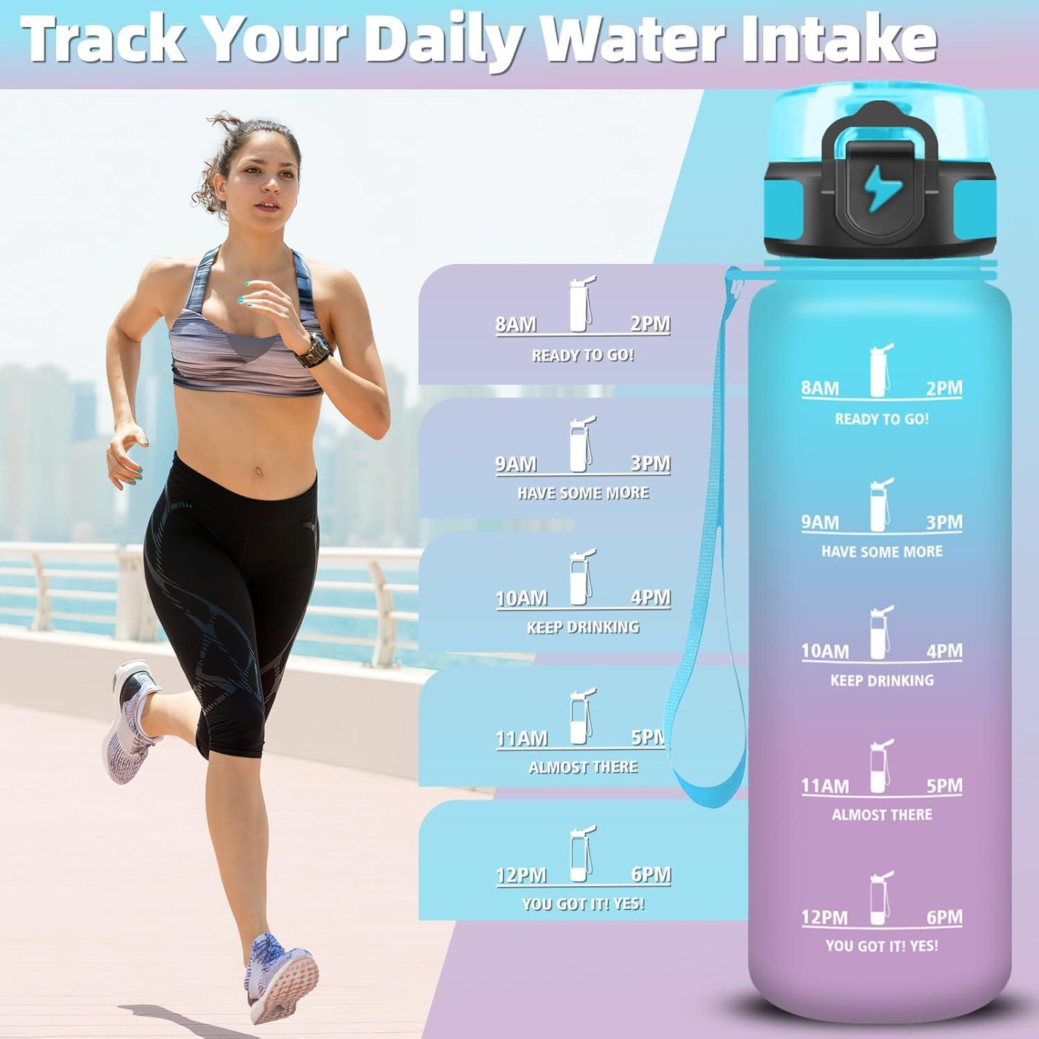 imageGrsta Gourde 1l Gourde Sport Avec Marqueur de Temps Gourdes Gradue pour 1 Journee avec Filtre Verrou de Scurit Anti Fuite Bouteille Motivationnelle pour Bureau Velo VoyageBleuviolet