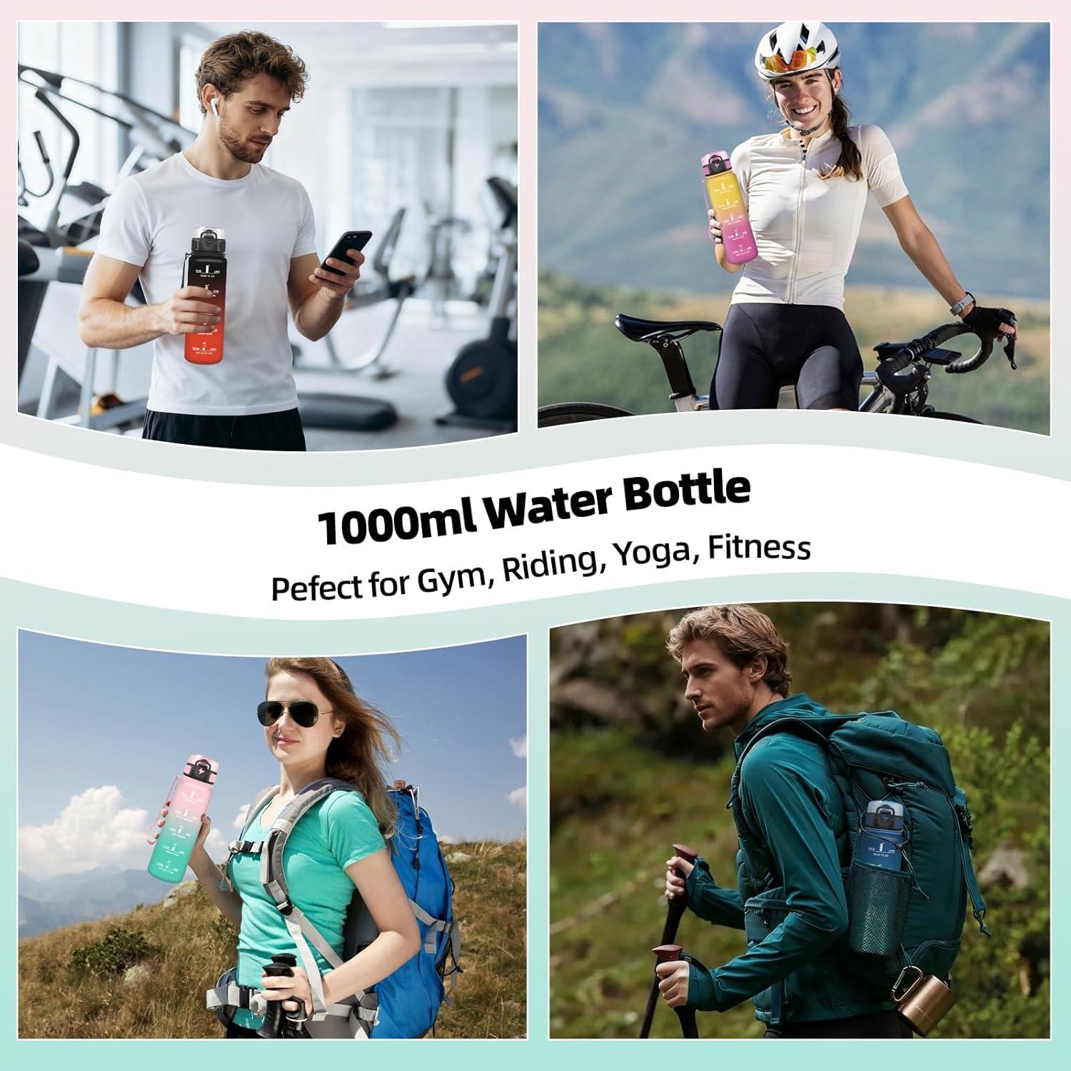 imageGrsta Gourde 1l Gourde Sport Avec Marqueur de Temps Gourdes Gradue pour 1 Journee avec Filtre Verrou de Scurit Anti Fuite Bouteille Motivationnelle pour Bureau Velo VoyageRosevert