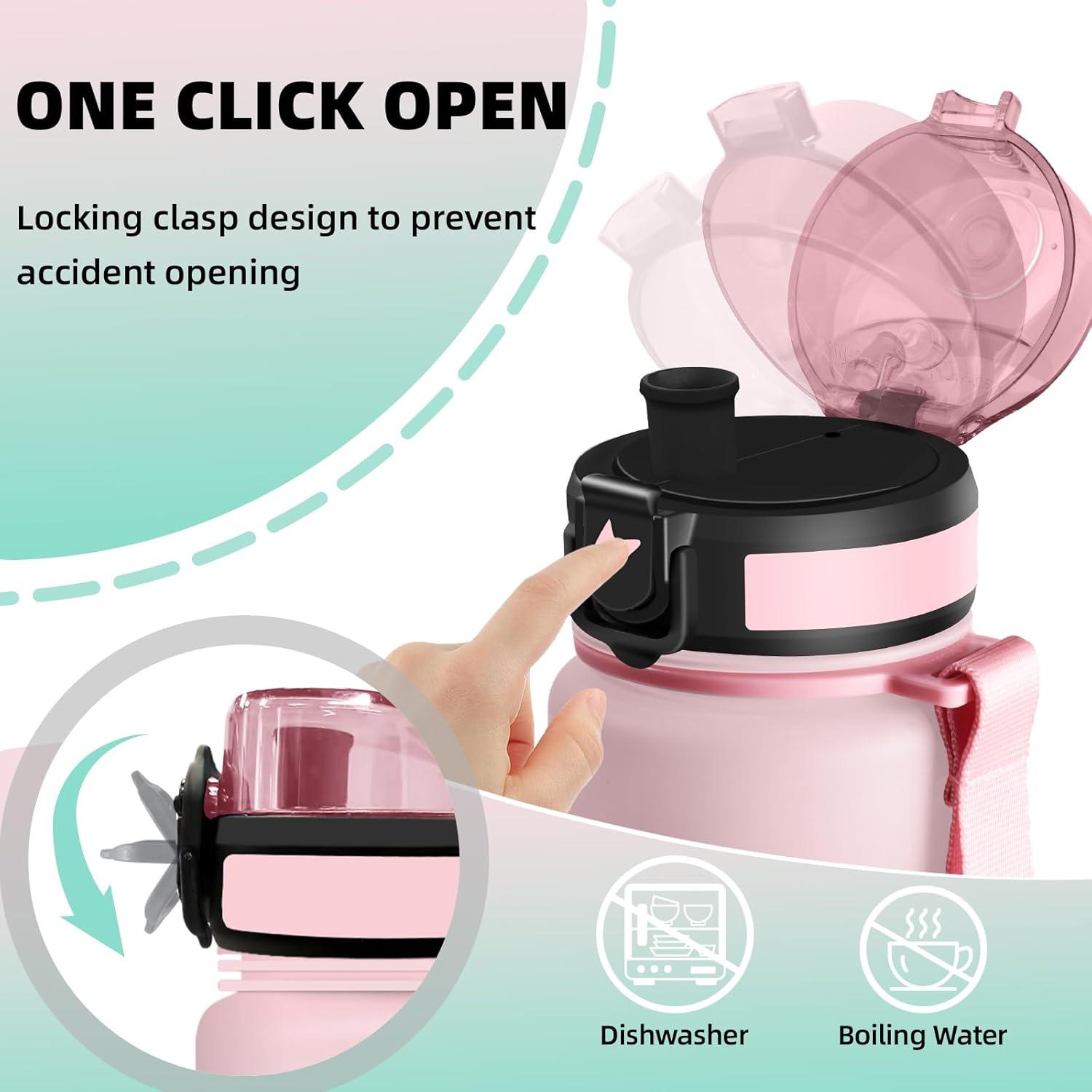 imageGrsta Gourde 1l Gourde Sport Avec Marqueur de Temps Gourdes Gradue pour 1 Journee avec Filtre Verrou de Scurit Anti Fuite Bouteille Motivationnelle pour Bureau Velo VoyageRosevert