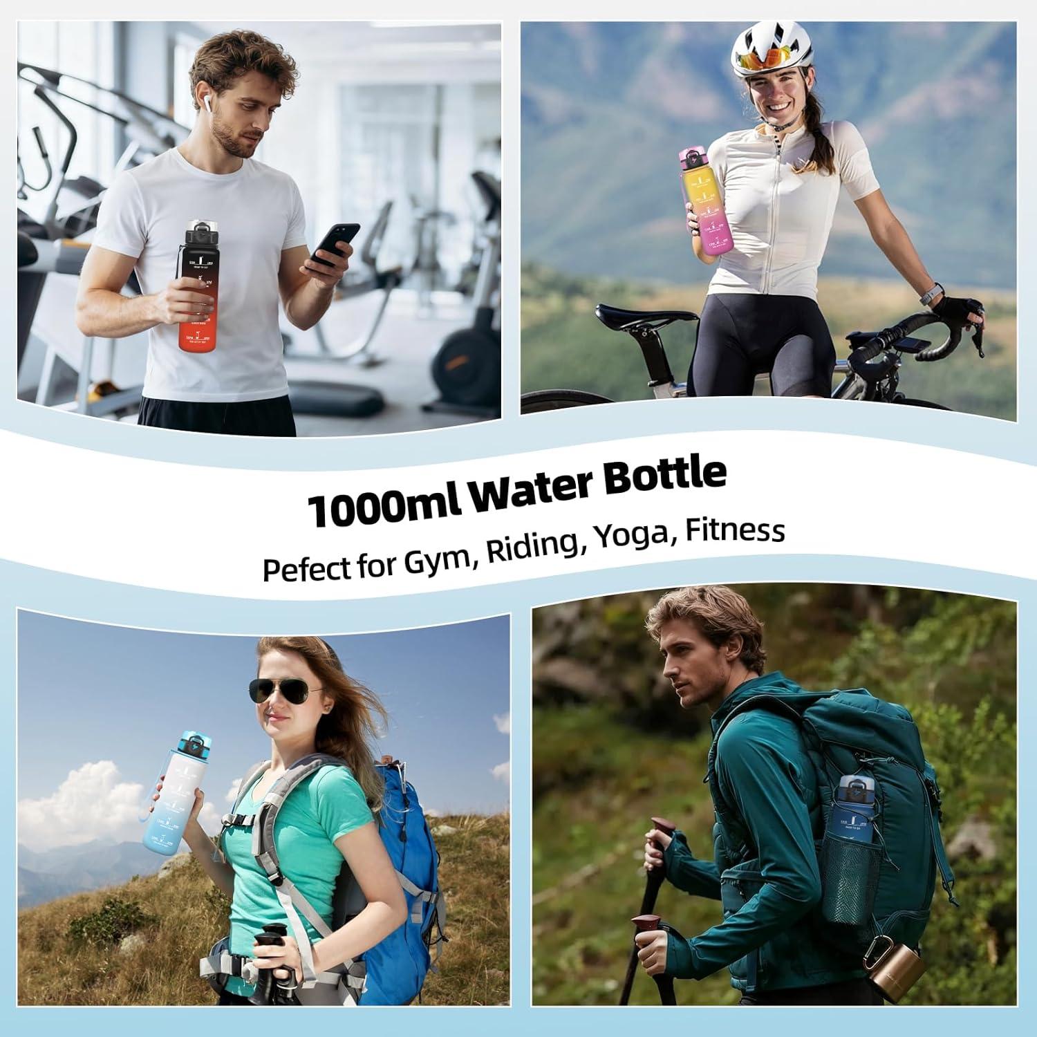 imageGrsta Gourde 1l Gourde Sport Avec Marqueur de Temps Gourdes Gradue pour 1 Journee avec Filtre Verrou de Scurit Anti Fuite Bouteille Motivationnelle pour Bureau Velo VoyageBlancbleu