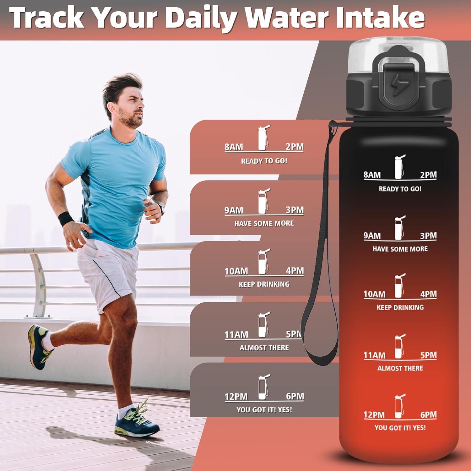 imageGrsta Gourde 1l Gourde Sport Avec Marqueur de Temps Gourdes Gradue pour 1 Journee avec Filtre Verrou de Scurit Anti Fuite Bouteille Motivationnelle pour Bureau Velo VoyageNoirrouge