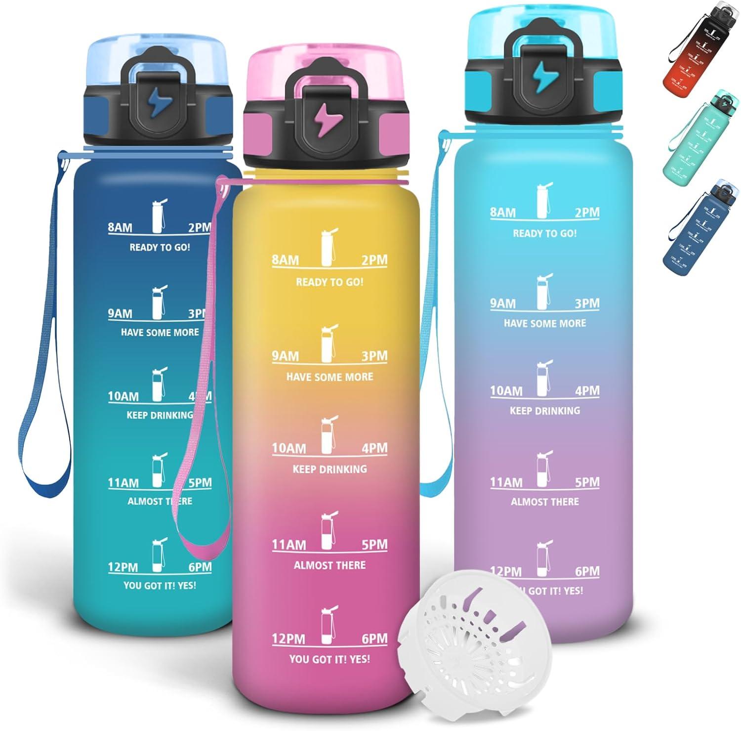 imageGrsta Gourde 1l Gourde Sport Avec Marqueur de Temps Gourdes Gradue pour 1 Journee avec Filtre Verrou de Scurit Anti Fuite Bouteille Motivationnelle pour Bureau Velo VoyageJaunerose