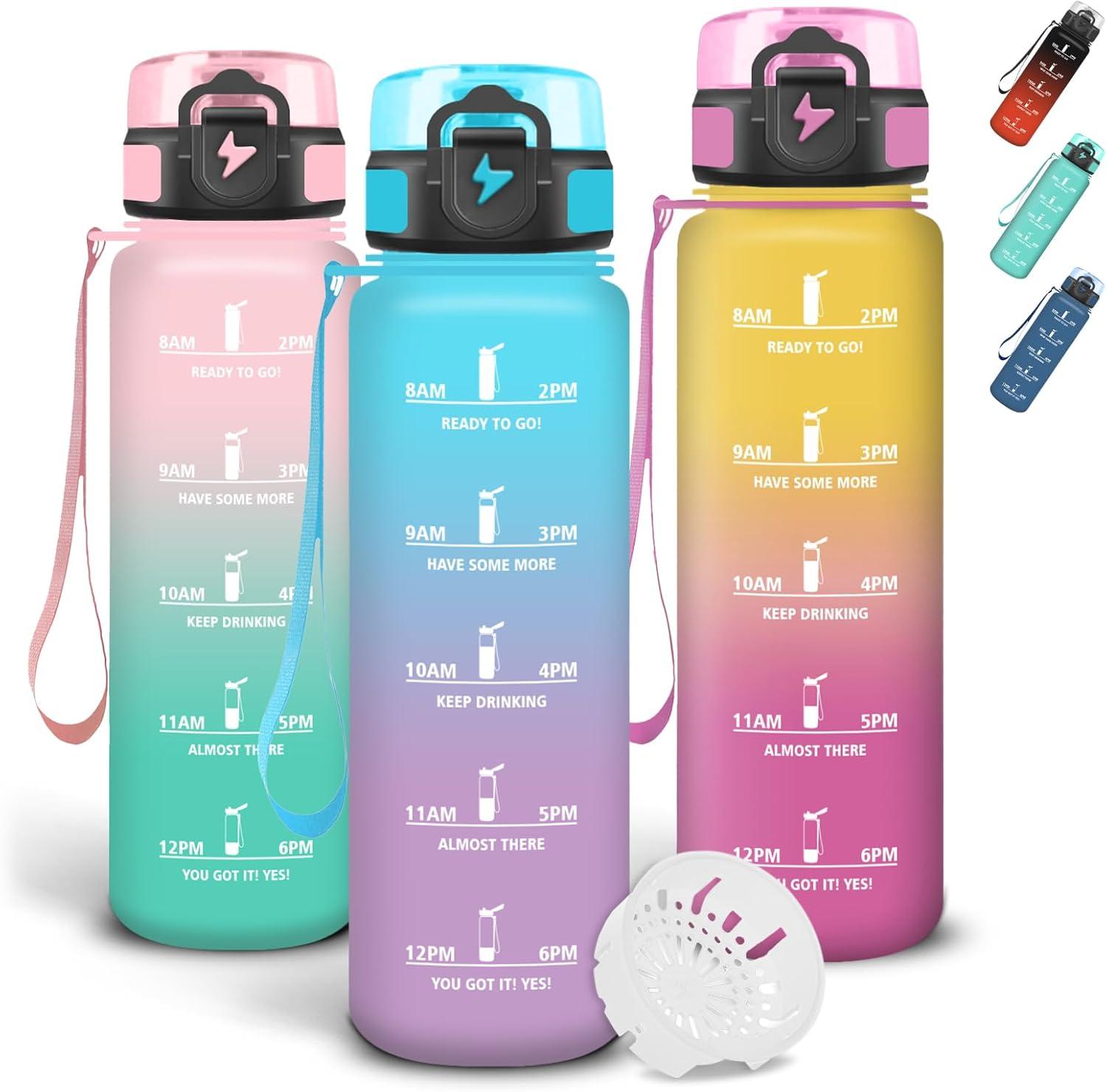 imageGrsta Gourde 1l Gourde Sport Avec Marqueur de Temps Gourdes Gradue pour 1 Journee avec Filtre Verrou de Scurit Anti Fuite Bouteille Motivationnelle pour Bureau Velo VoyageBleuviolet