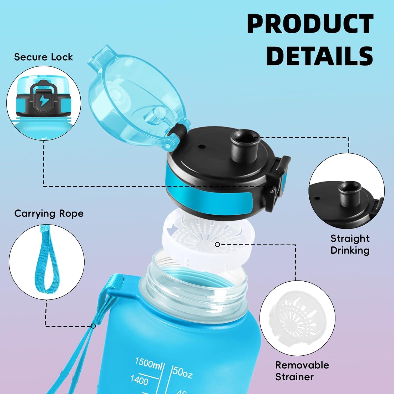 imageGrsta Gourde 1l Gourde Sport Avec Marqueur de Temps Gourdes Gradue pour 1 Journee avec Filtre Verrou de Scurit Anti Fuite Bouteille Motivationnelle pour Bureau Velo VoyageBleuviolet