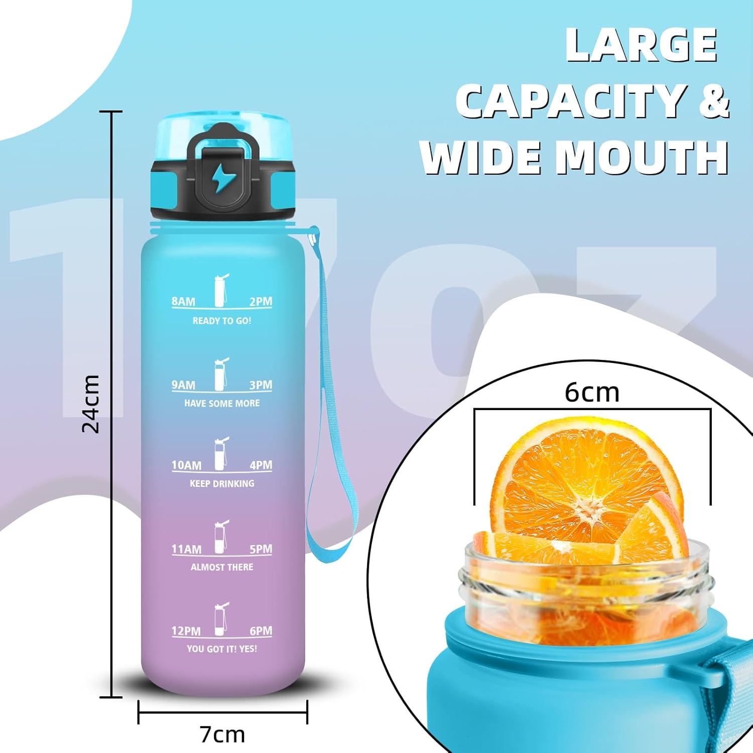 imageGrsta Gourde 1l Gourde Sport Avec Marqueur de Temps Gourdes Gradue pour 1 Journee avec Filtre Verrou de Scurit Anti Fuite Bouteille Motivationnelle pour Bureau Velo VoyageBleuviolet