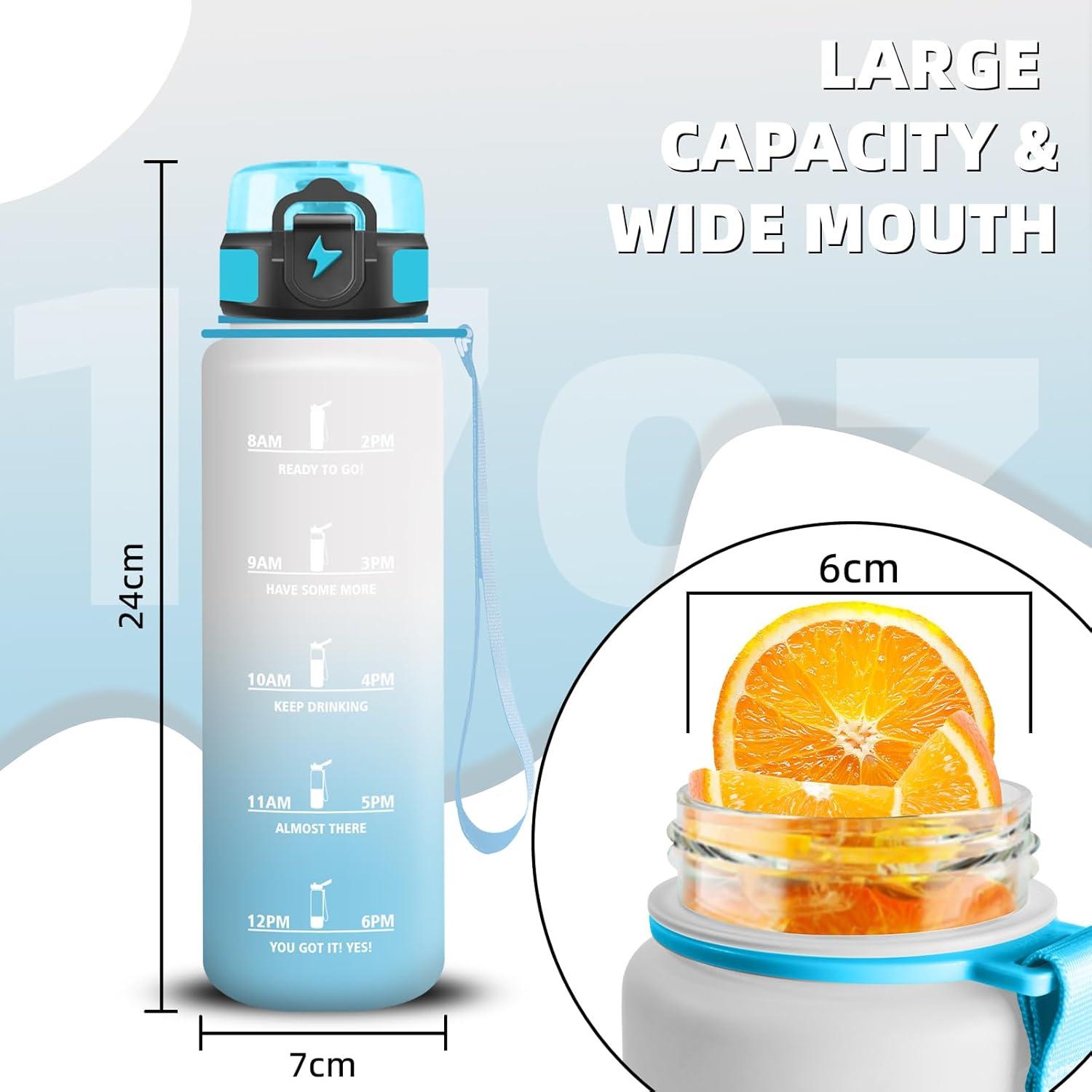 imageGrsta Gourde 1l Gourde Sport Avec Marqueur de Temps Gourdes Gradue pour 1 Journee avec Filtre Verrou de Scurit Anti Fuite Bouteille Motivationnelle pour Bureau Velo VoyageBlancbleu