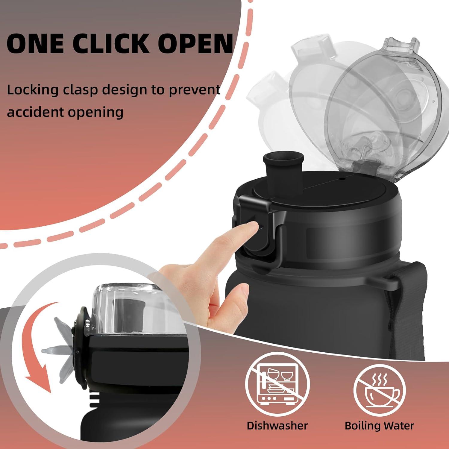 imageGrsta Gourde 1l Gourde Sport Avec Marqueur de Temps Gourdes Gradue pour 1 Journee avec Filtre Verrou de Scurit Anti Fuite Bouteille Motivationnelle pour Bureau Velo VoyageNoirrouge