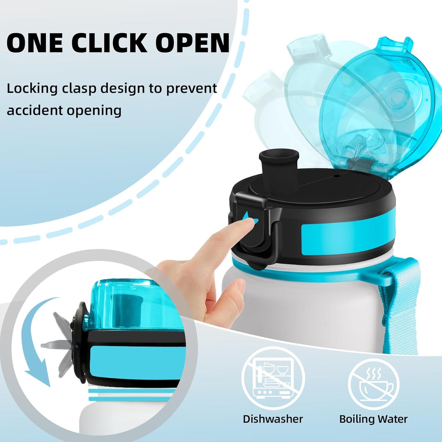 imageGrsta Gourde 1l Gourde Sport Avec Marqueur de Temps Gourdes Gradue pour 1 Journee avec Filtre Verrou de Scurit Anti Fuite Bouteille Motivationnelle pour Bureau Velo VoyageBlancbleu