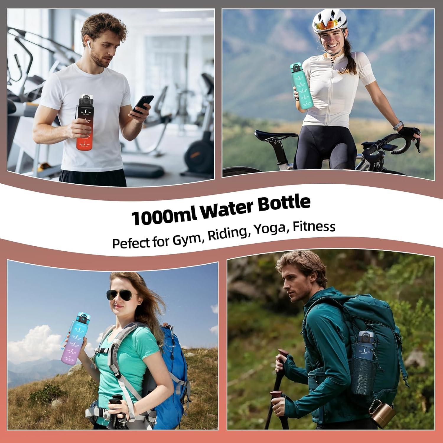imageGrsta Gourde 1l Gourde Sport Avec Marqueur de Temps Gourdes Gradue pour 1 Journee avec Filtre Verrou de Scurit Anti Fuite Bouteille Motivationnelle pour Bureau Velo VoyageNoirrouge