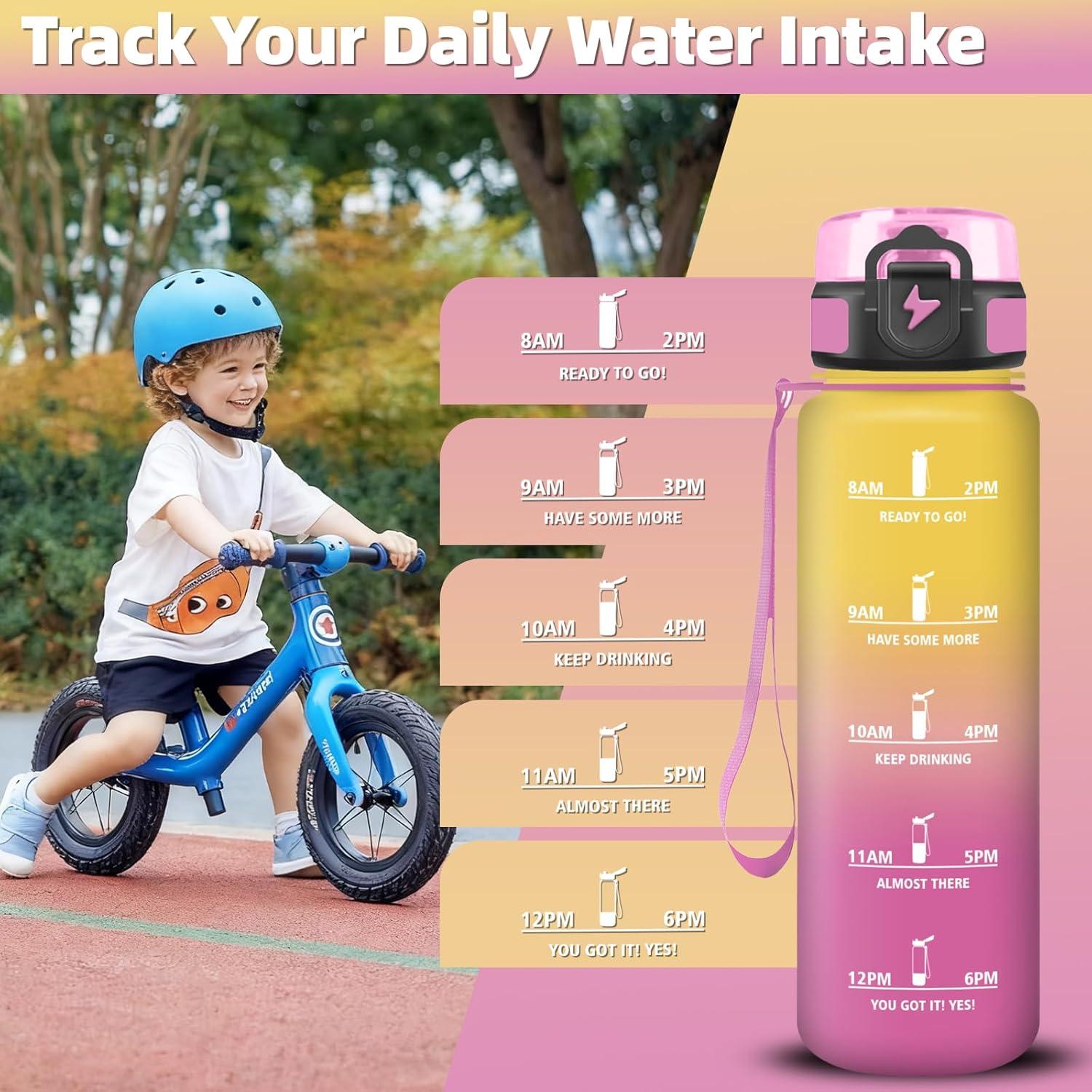 imageGrsta Gourde 1l Gourde Sport Avec Marqueur de Temps Gourdes Gradue pour 1 Journee avec Filtre Verrou de Scurit Anti Fuite Bouteille Motivationnelle pour Bureau Velo VoyageJaunerose