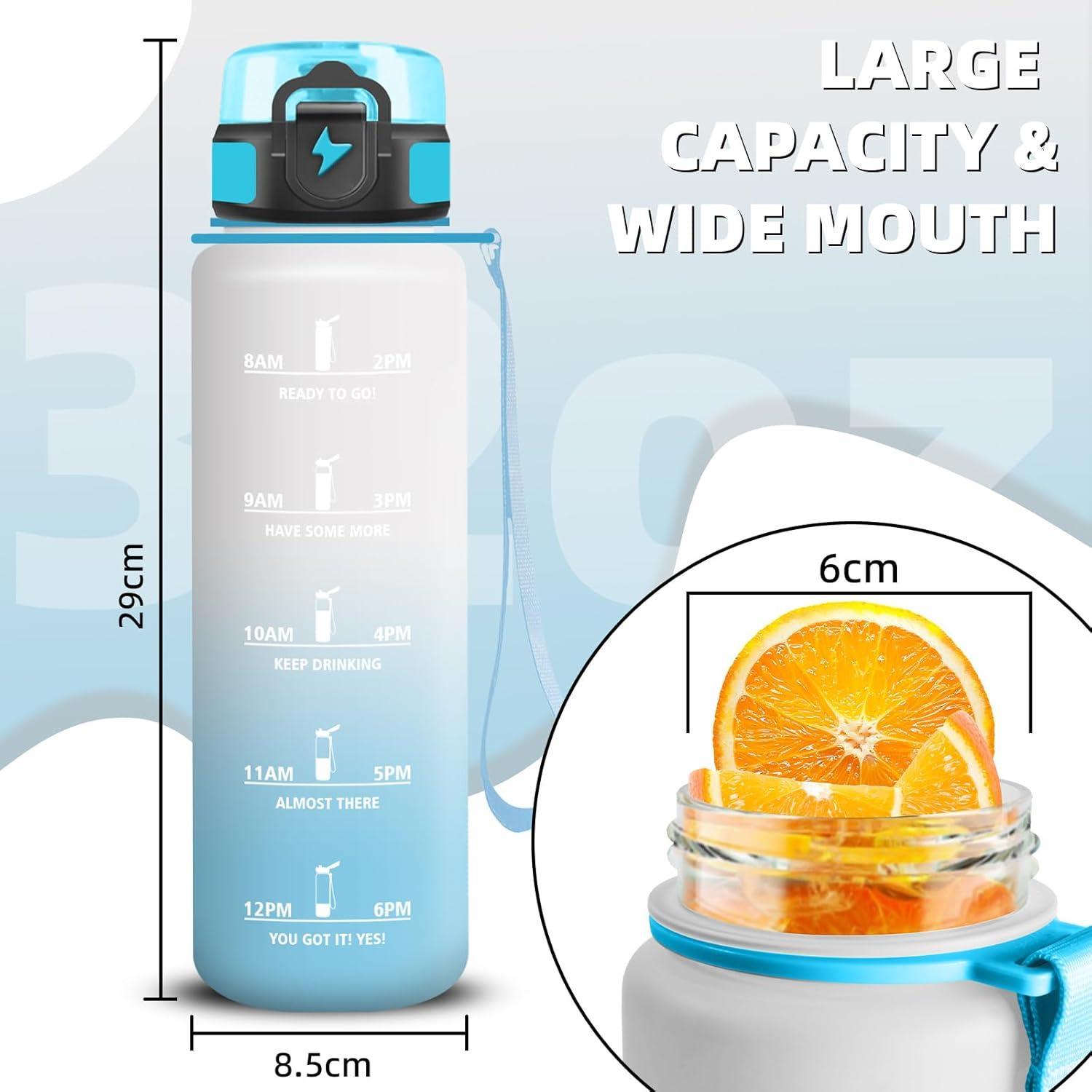 imageGrsta Gourde 1l Gourde Sport Avec Marqueur de Temps Gourdes Gradue pour 1 Journee avec Filtre Verrou de Scurit Anti Fuite Bouteille Motivationnelle pour Bureau Velo VoyageBlancbleu