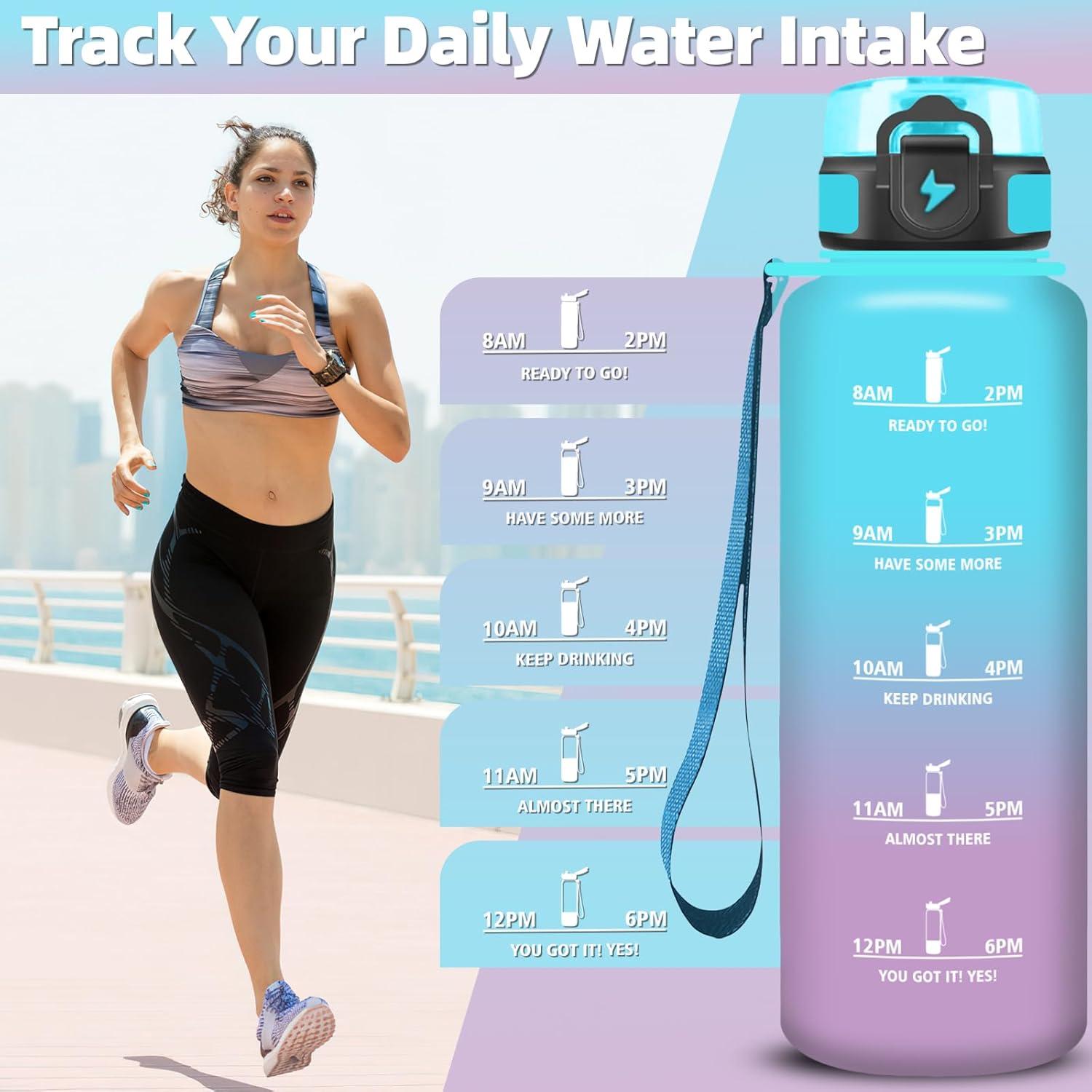 imageGrsta Gourde 1l Gourde Sport Avec Marqueur de Temps Gourdes Gradue pour 1 Journee avec Filtre Verrou de Scurit Anti Fuite Bouteille Motivationnelle pour Bureau Velo VoyageBleuviolet