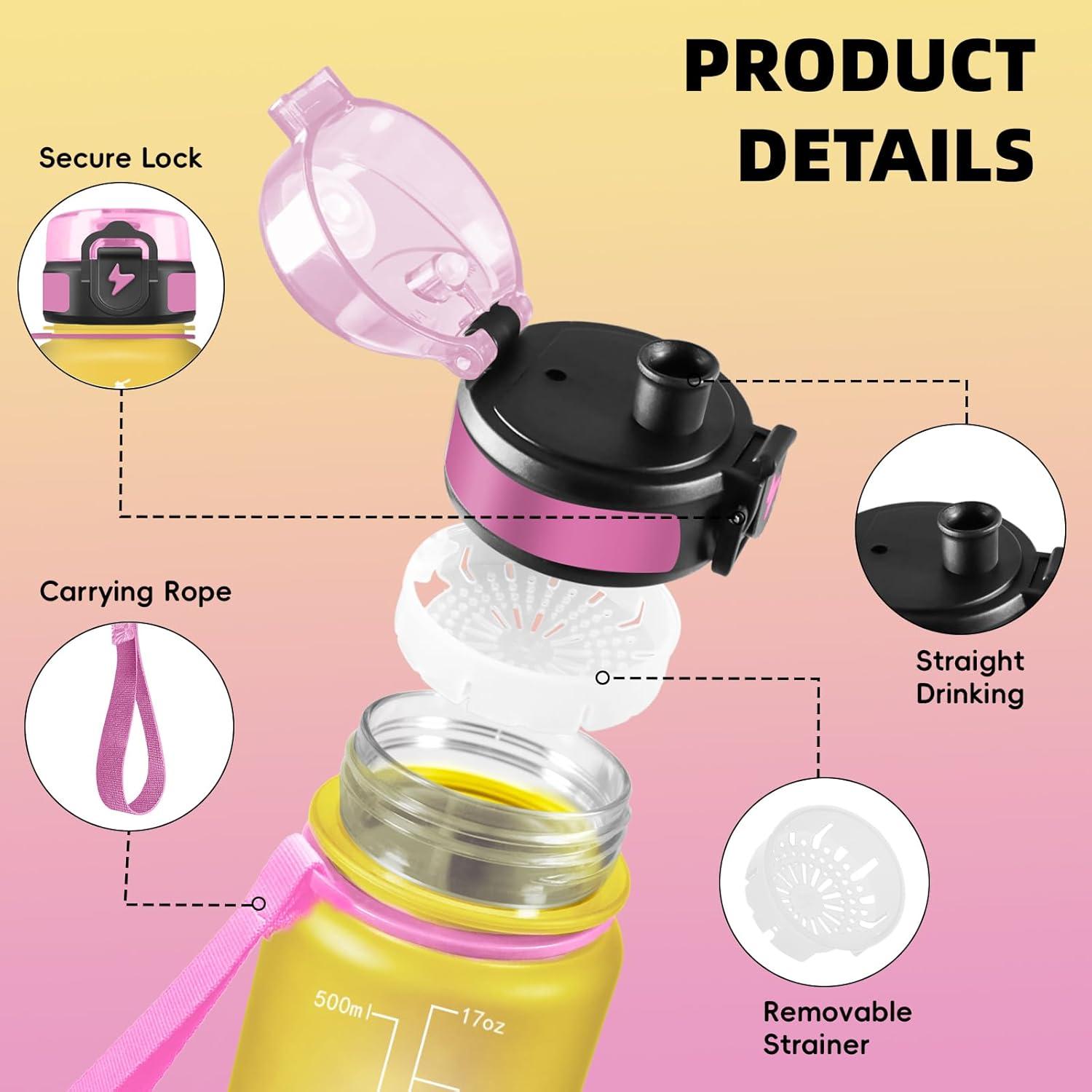 imageGrsta Gourde 1l Gourde Sport Avec Marqueur de Temps Gourdes Gradue pour 1 Journee avec Filtre Verrou de Scurit Anti Fuite Bouteille Motivationnelle pour Bureau Velo VoyageJaunerose