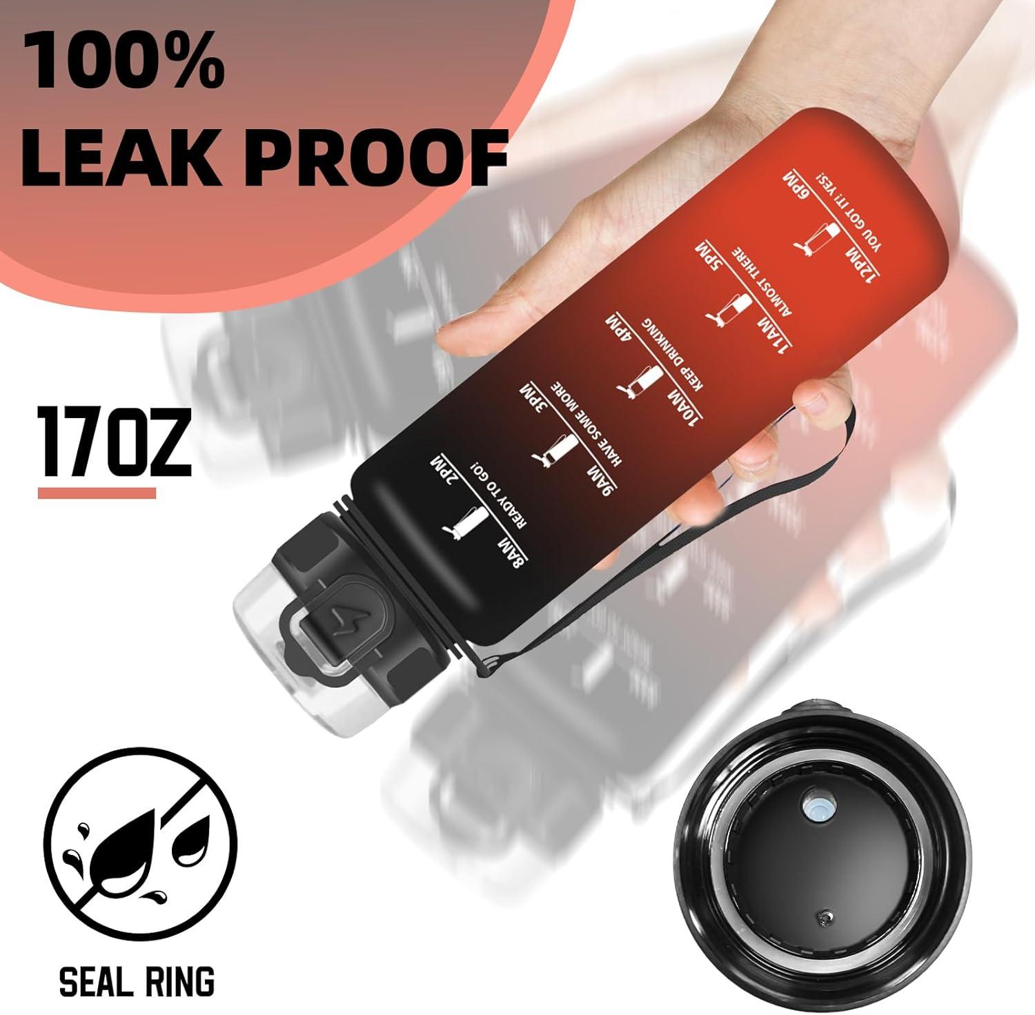 imageGrsta Gourde 1l Gourde Sport Avec Marqueur de Temps Gourdes Gradue pour 1 Journee avec Filtre Verrou de Scurit Anti Fuite Bouteille Motivationnelle pour Bureau Velo VoyageNoirrouge