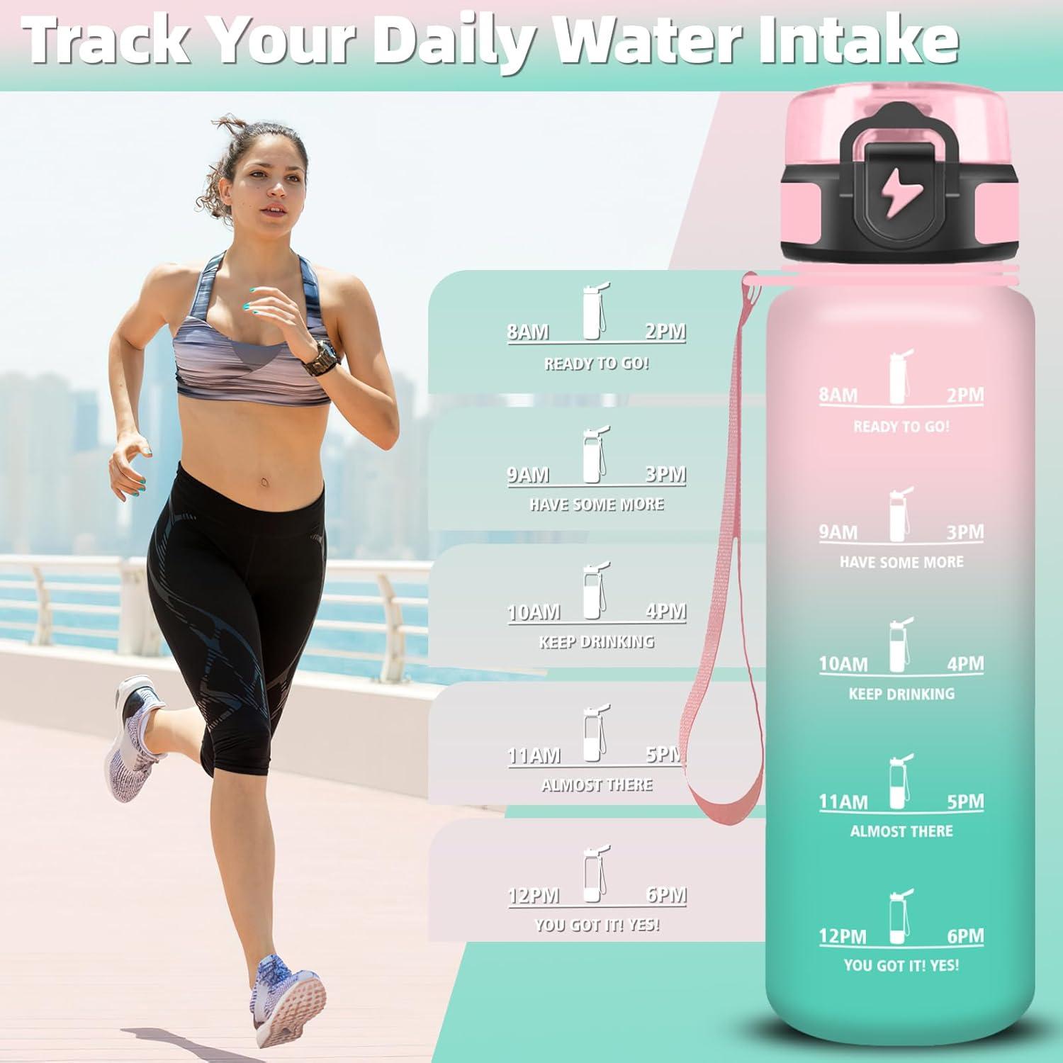 imageGrsta Gourde 1l Gourde Sport Avec Marqueur de Temps Gourdes Gradue pour 1 Journee avec Filtre Verrou de Scurit Anti Fuite Bouteille Motivationnelle pour Bureau Velo VoyageRosevert
