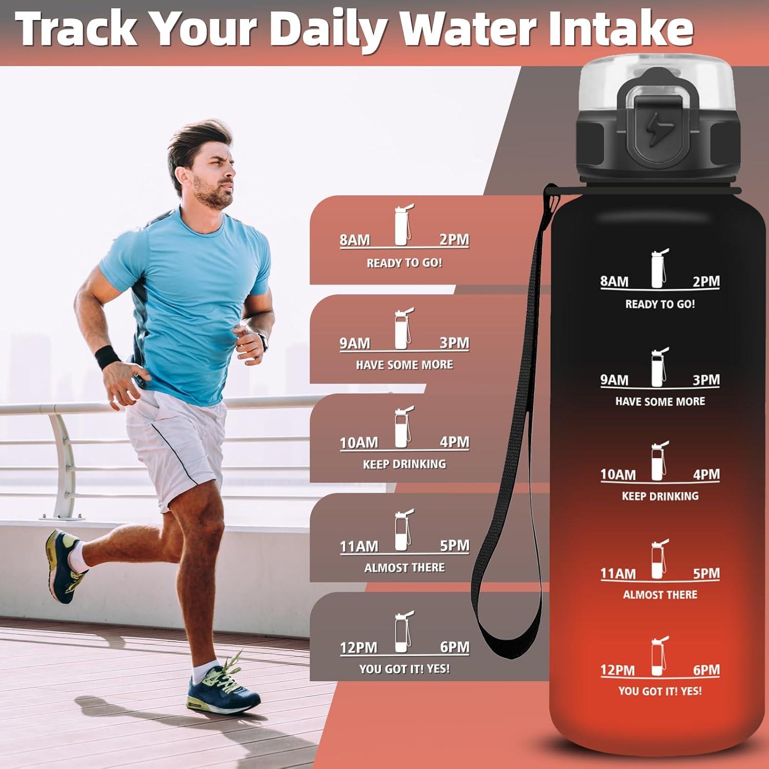 imageGrsta Gourde 1l Gourde Sport Avec Marqueur de Temps Gourdes Gradue pour 1 Journee avec Filtre Verrou de Scurit Anti Fuite Bouteille Motivationnelle pour Bureau Velo VoyageNoirrouge