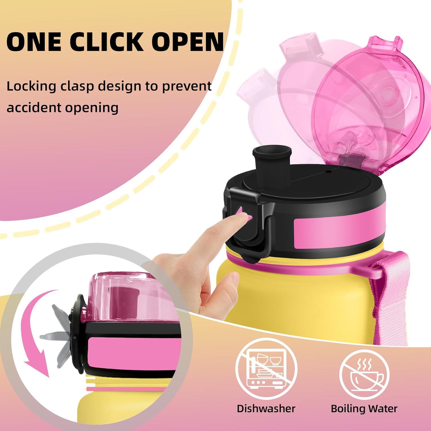 imageGrsta Gourde 1l Gourde Sport Avec Marqueur de Temps Gourdes Gradue pour 1 Journee avec Filtre Verrou de Scurit Anti Fuite Bouteille Motivationnelle pour Bureau Velo VoyageJaunerose