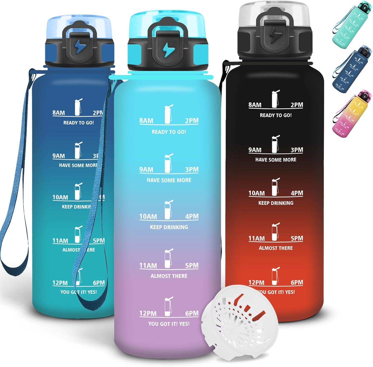 imageGrsta Gourde 1l Gourde Sport Avec Marqueur de Temps Gourdes Gradue pour 1 Journee avec Filtre Verrou de Scurit Anti Fuite Bouteille Motivationnelle pour Bureau Velo VoyageBleuviolet