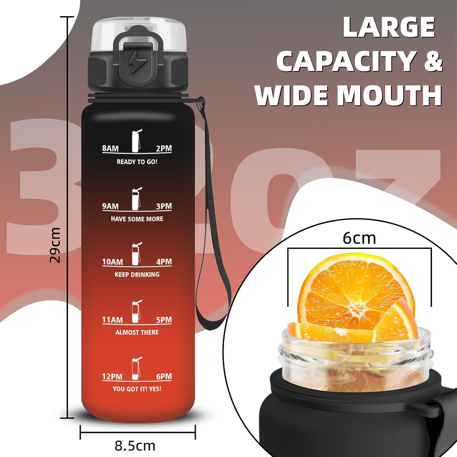 imageGrsta Gourde 1l Gourde Sport Avec Marqueur de Temps Gourdes Gradue pour 1 Journee avec Filtre Verrou de Scurit Anti Fuite Bouteille Motivationnelle pour Bureau Velo VoyageNoirrouge