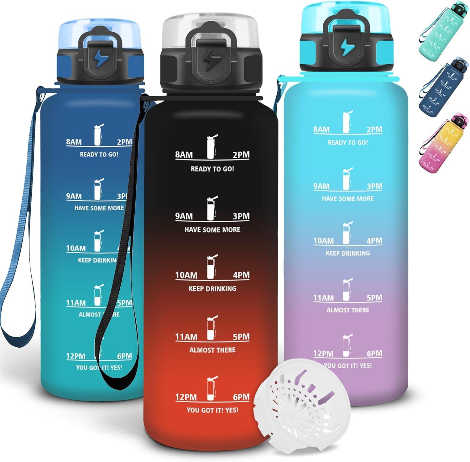 imageGrsta Gourde 1l Gourde Sport Avec Marqueur de Temps Gourdes Gradue pour 1 Journee avec Filtre Verrou de Scurit Anti Fuite Bouteille Motivationnelle pour Bureau Velo VoyageNoirrouge
