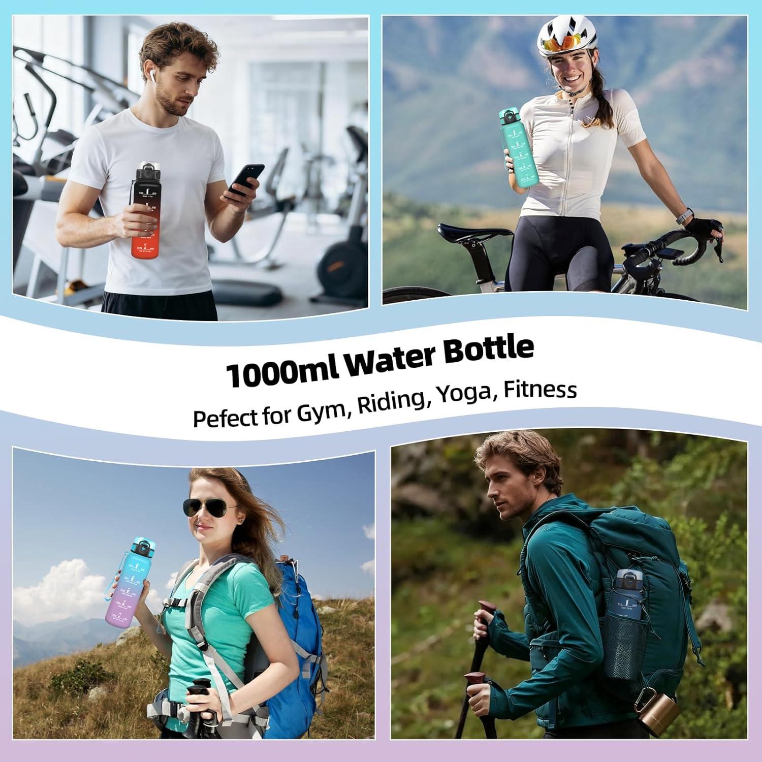 imageGrsta Gourde 1l Gourde Sport Avec Marqueur de Temps Gourdes Gradue pour 1 Journee avec Filtre Verrou de Scurit Anti Fuite Bouteille Motivationnelle pour Bureau Velo VoyageBleuviolet