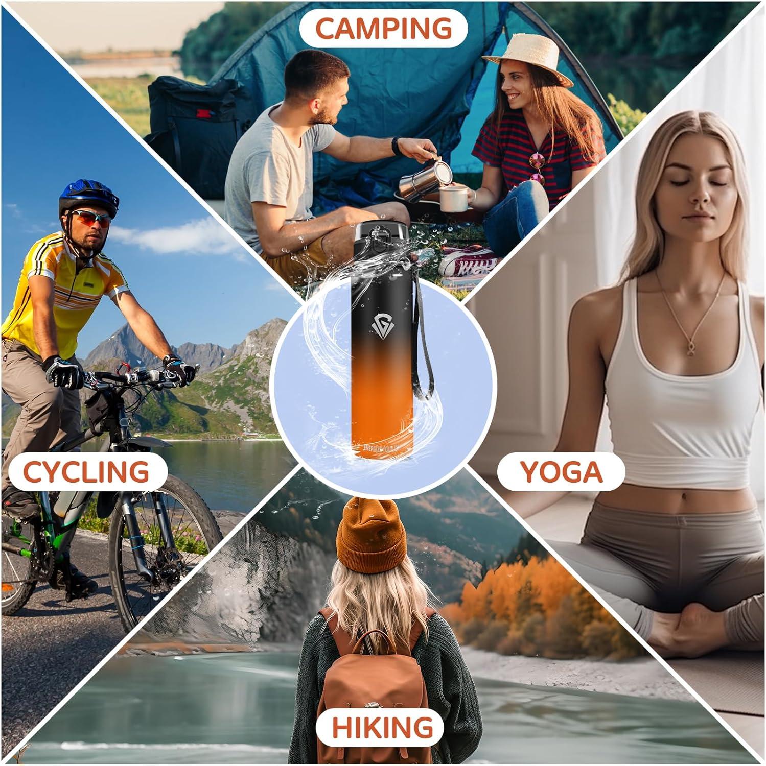 imageGrsta gourde Isotherme 1L Paille sans BPA Bouteille sous Vide Double Paroi AntiFuite Mtal Sport Camping GymBlackred