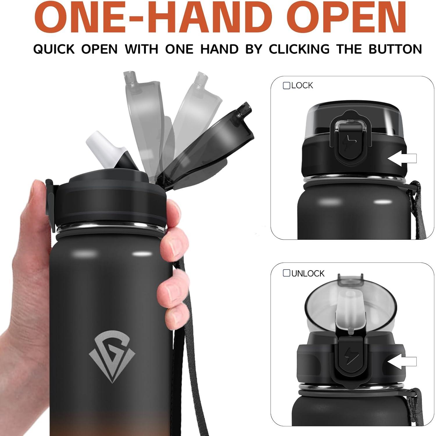 imageGrsta gourde Isotherme 1L Paille sans BPA Bouteille sous Vide Double Paroi AntiFuite Mtal Sport Camping GymBlackred