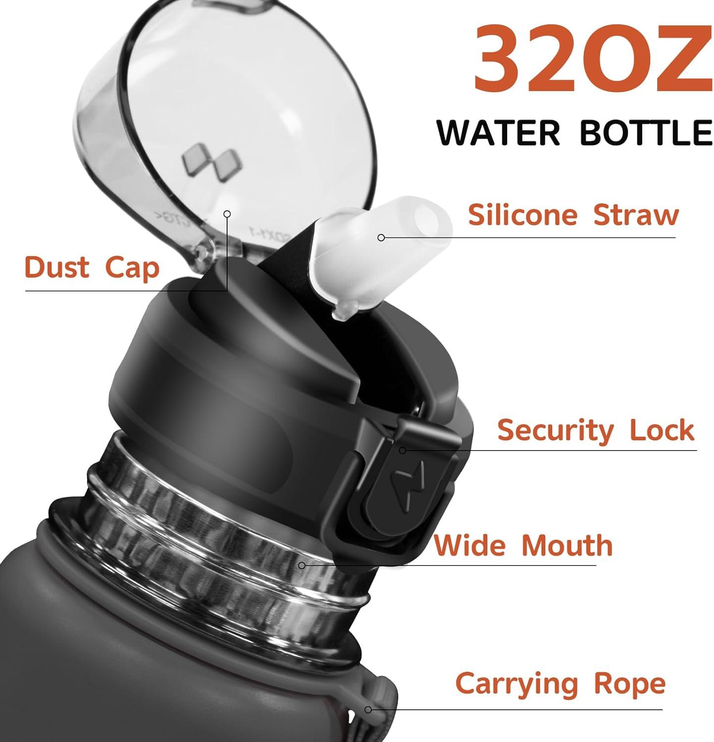 imageGrsta gourde Isotherme 1L Paille sans BPA Bouteille sous Vide Double Paroi AntiFuite Mtal Sport Camping GymBlackred