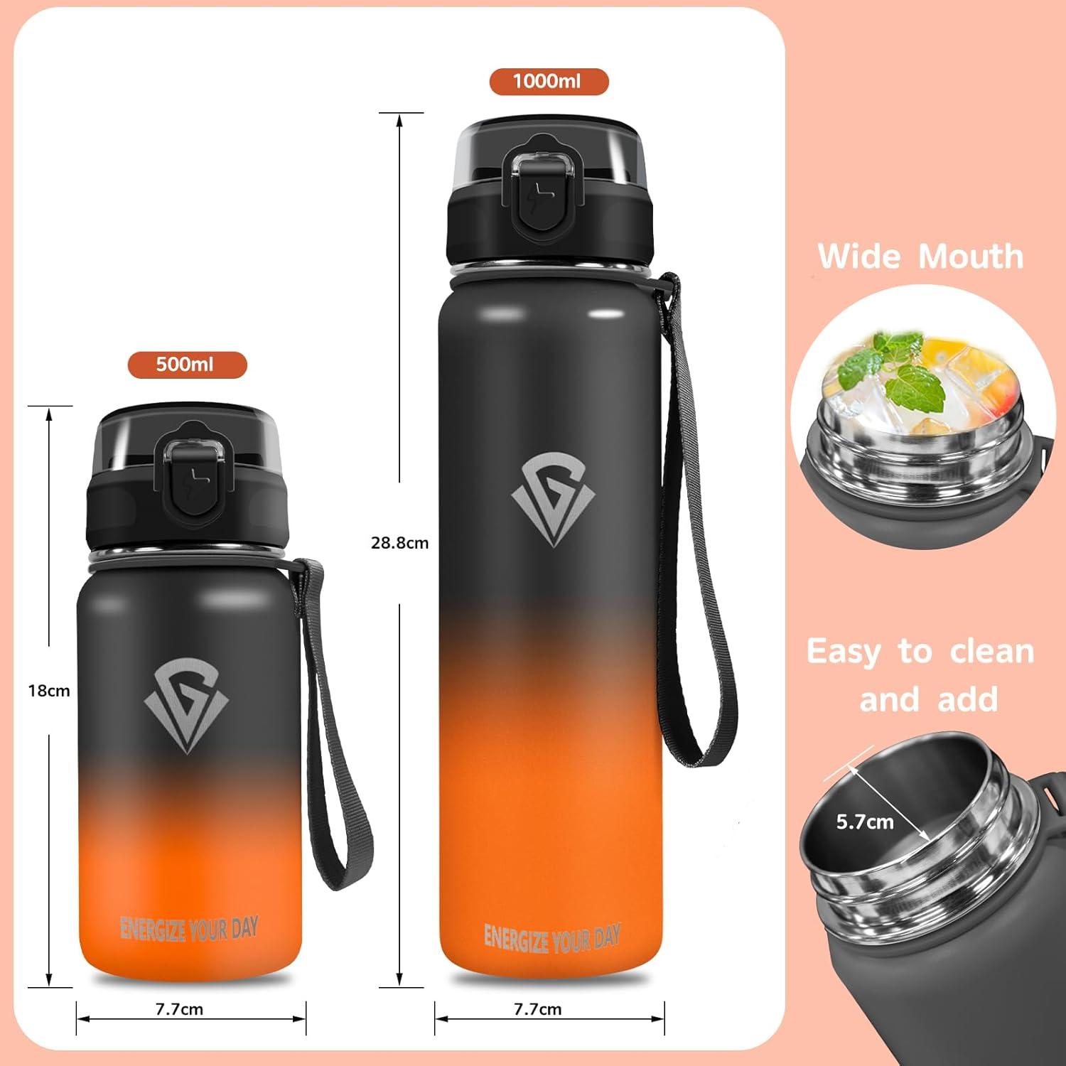 imageGrsta gourde Isotherme 1L Paille sans BPA Bouteille sous Vide Double Paroi AntiFuite Mtal Sport Camping GymBlackred