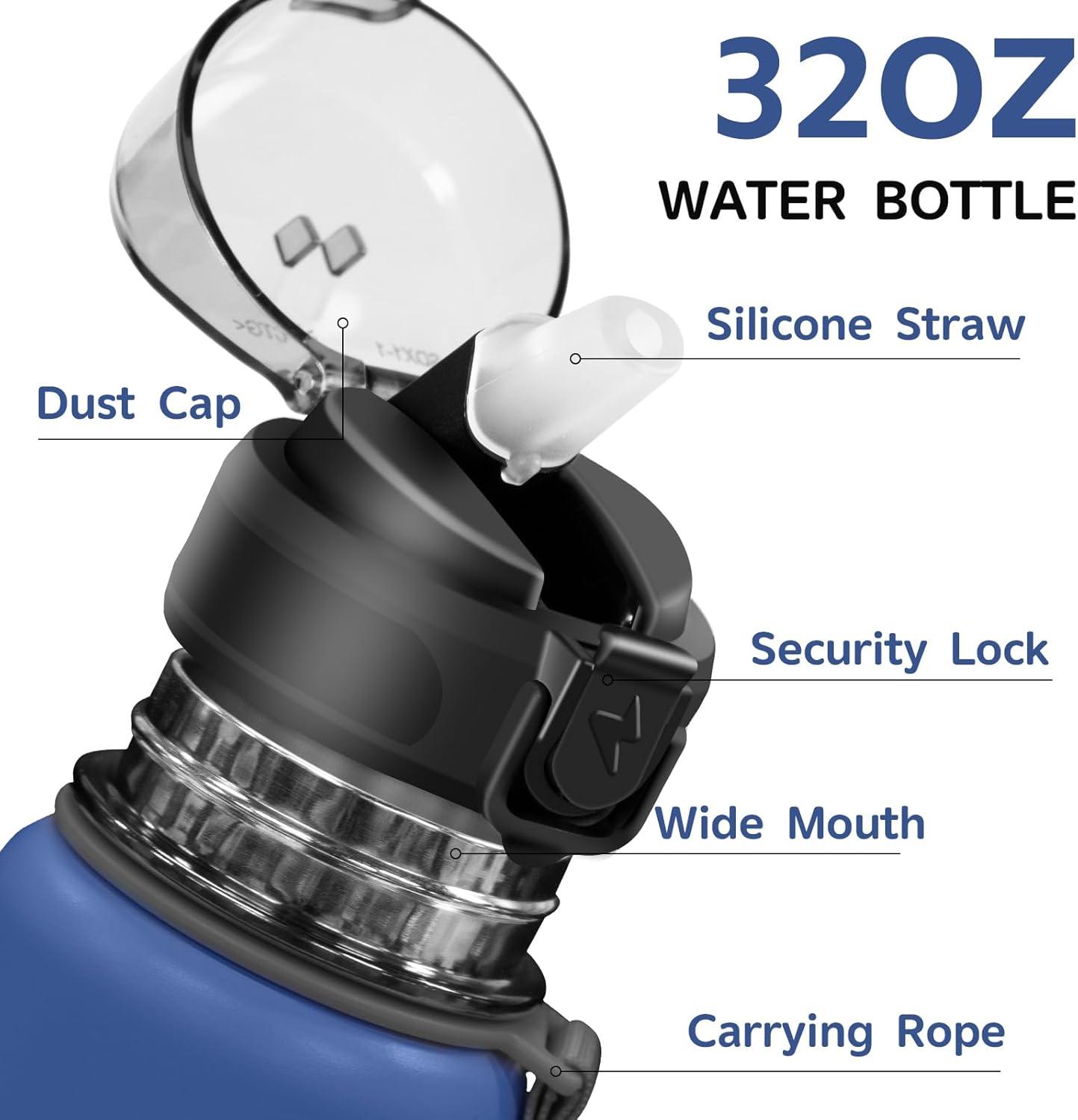 imageGrsta gourde Isotherme 1L Paille sans BPA Bouteille sous Vide Double Paroi AntiFuite Mtal Sport Camping GymBlueblack